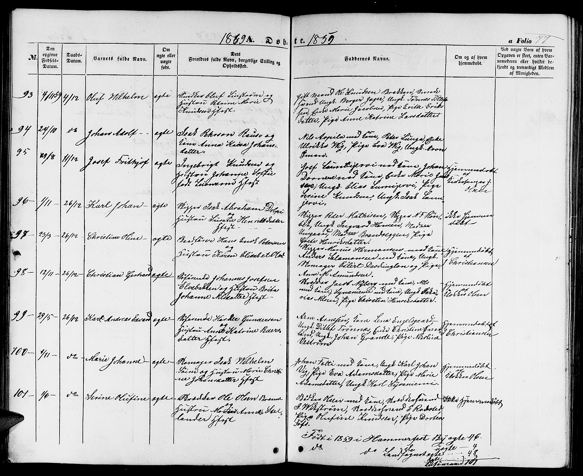 Hammerfest sokneprestkontor, AV/SATØ-S-1347/H/Hb/L0002.klokk: Klokkerbok nr. 2, 1851-1861, s. 77
