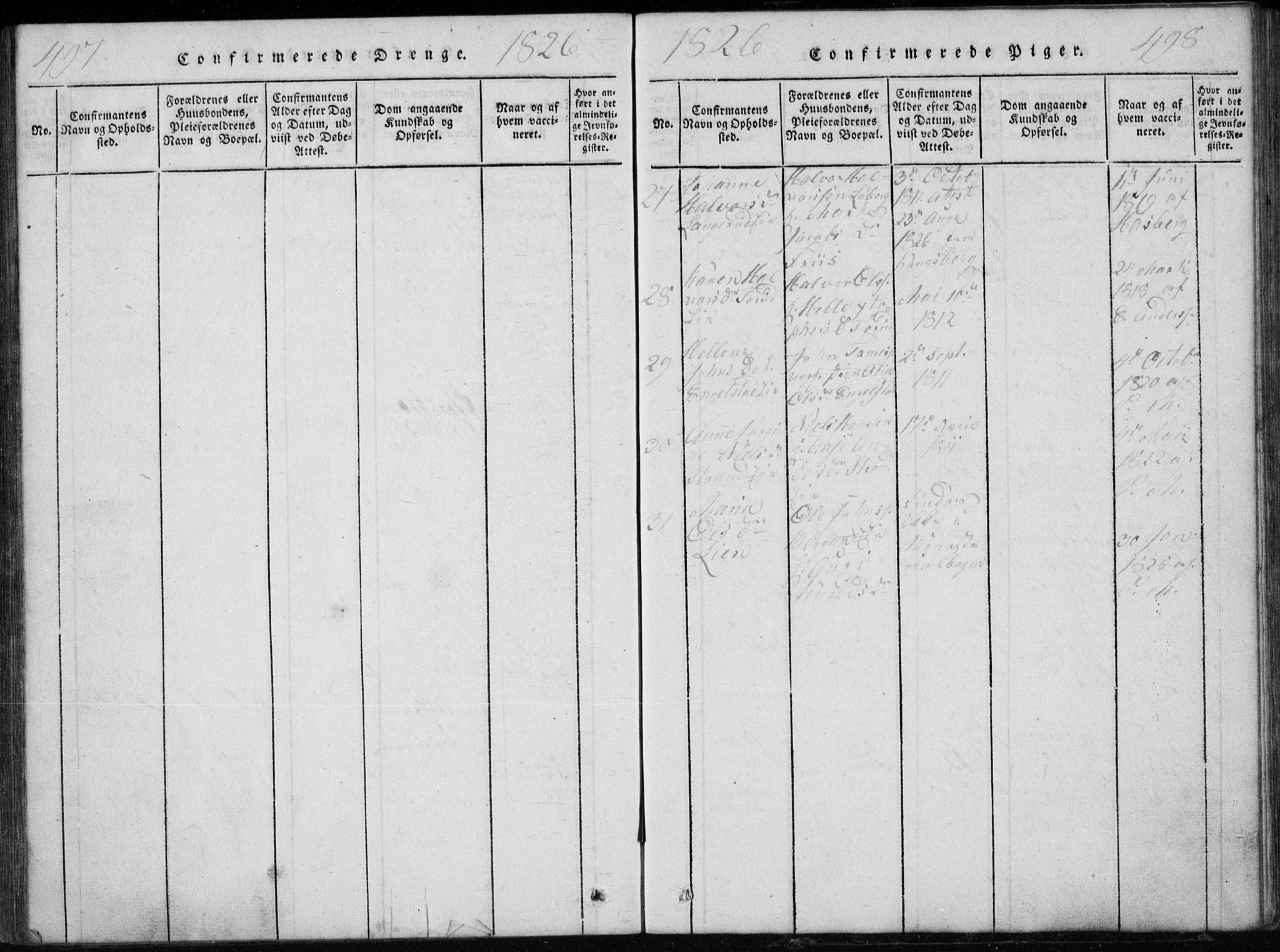 Modum kirkebøker, AV/SAKO-A-234/G/Ga/L0002: Klokkerbok nr. I 2, 1824-1832, s. 497-498