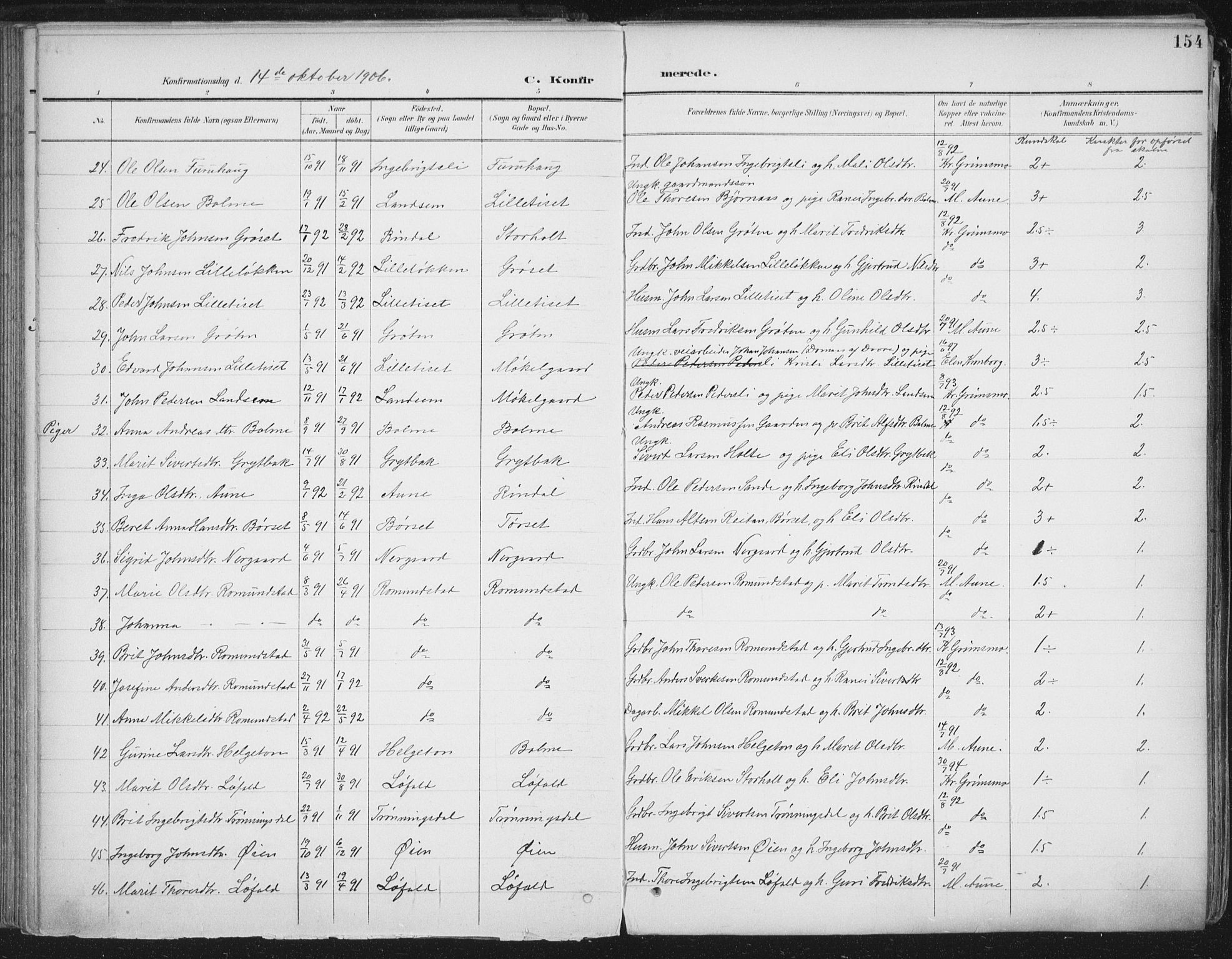 Ministerialprotokoller, klokkerbøker og fødselsregistre - Møre og Romsdal, AV/SAT-A-1454/598/L1072: Ministerialbok nr. 598A06, 1896-1910, s. 154