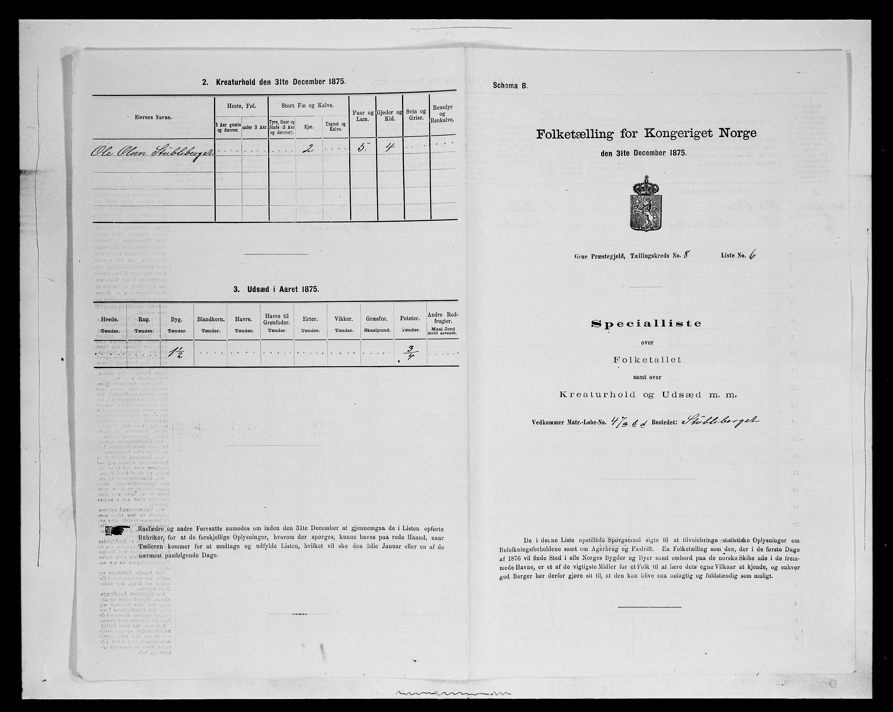 SAH, Folketelling 1875 for 0423P Grue prestegjeld, 1875, s. 1415