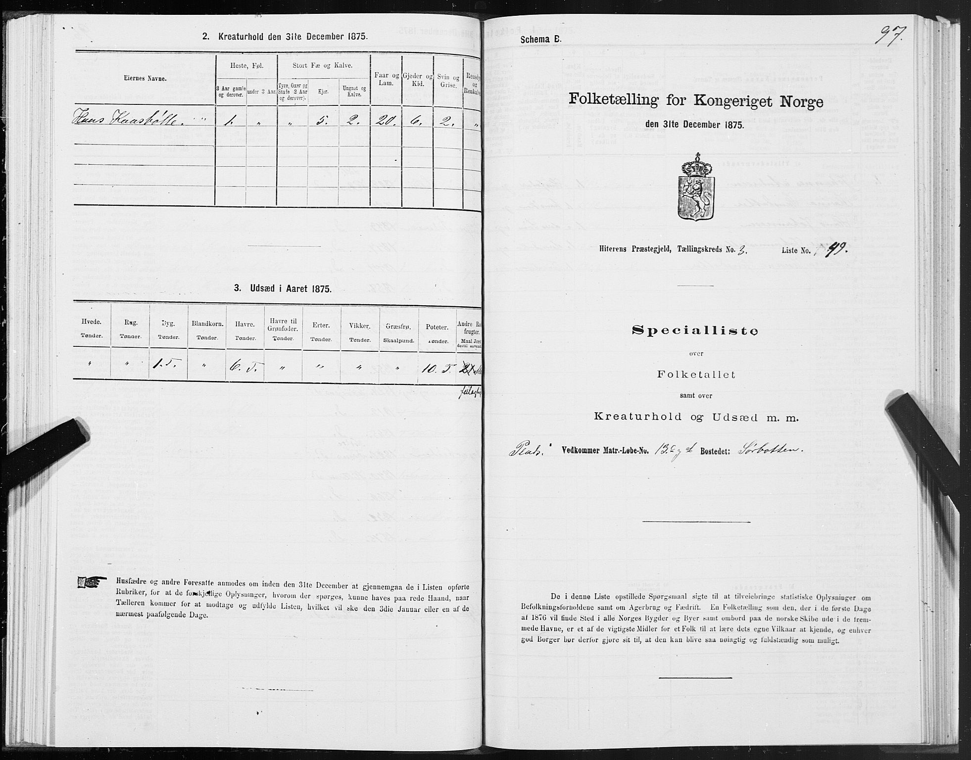 SAT, Folketelling 1875 for 1617P Hitra prestegjeld, 1875, s. 2097