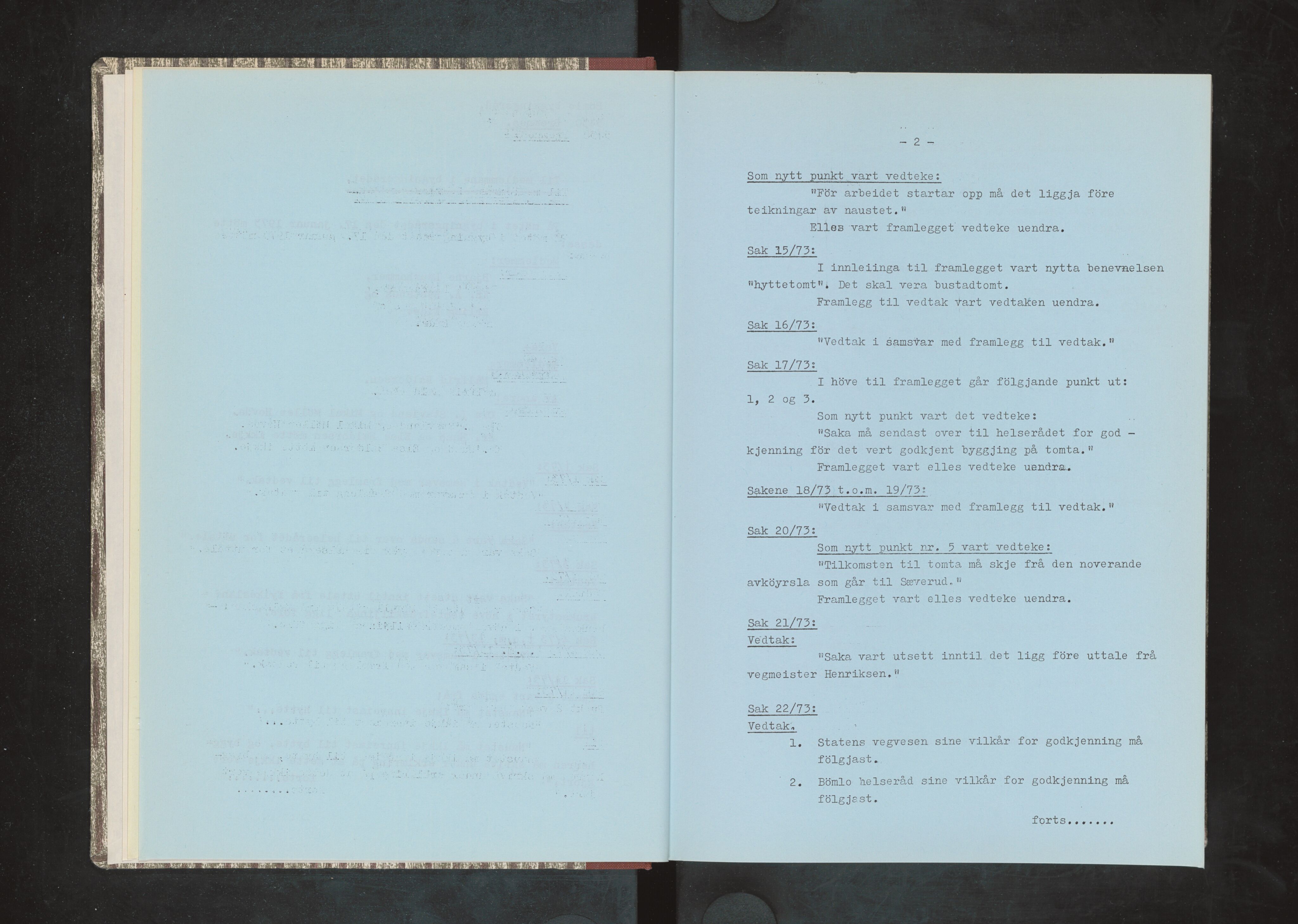 Bømlo kommune. Bygningsrådet , IKAH/1219-511/A/Aa/L0010: Møtebok for Bømlo bygningsråd, 1973