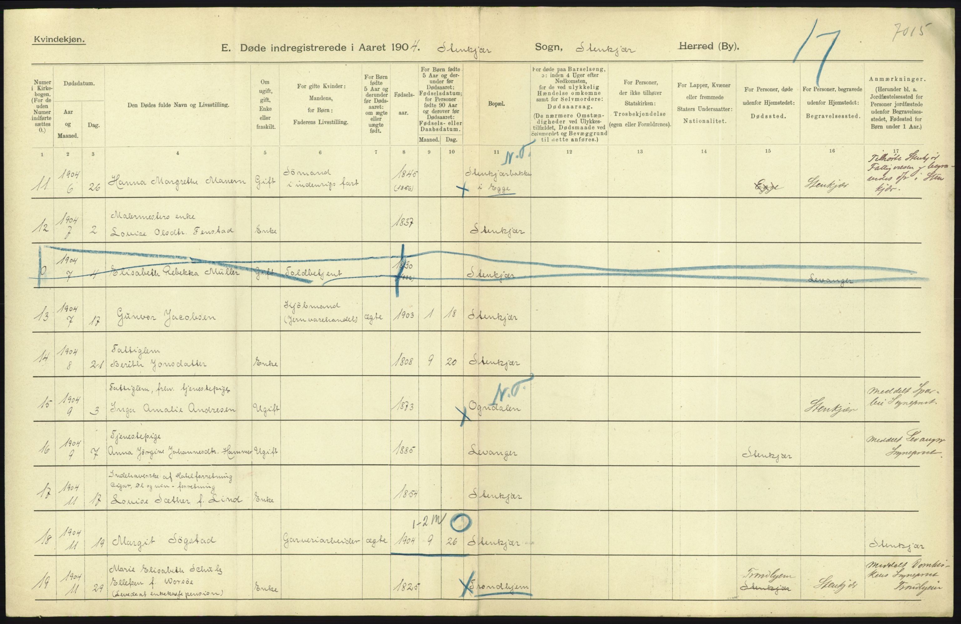 Statistisk sentralbyrå, Sosiodemografiske emner, Befolkning, AV/RA-S-2228/D/Df/Dfa/Dfab/L0019: Nordre Trondhjems amt: Fødte, gifte, døde, 1904, s. 35