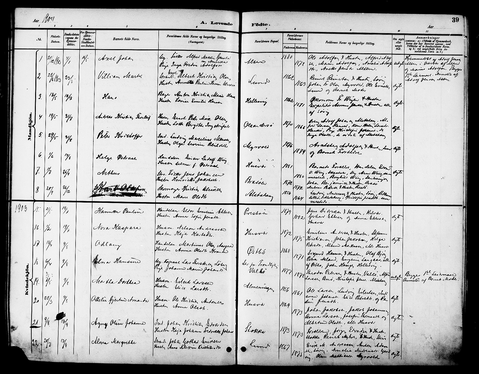 Ministerialprotokoller, klokkerbøker og fødselsregistre - Nordland, AV/SAT-A-1459/830/L0463: Klokkerbok nr. 830C05, 1895-1906, s. 39