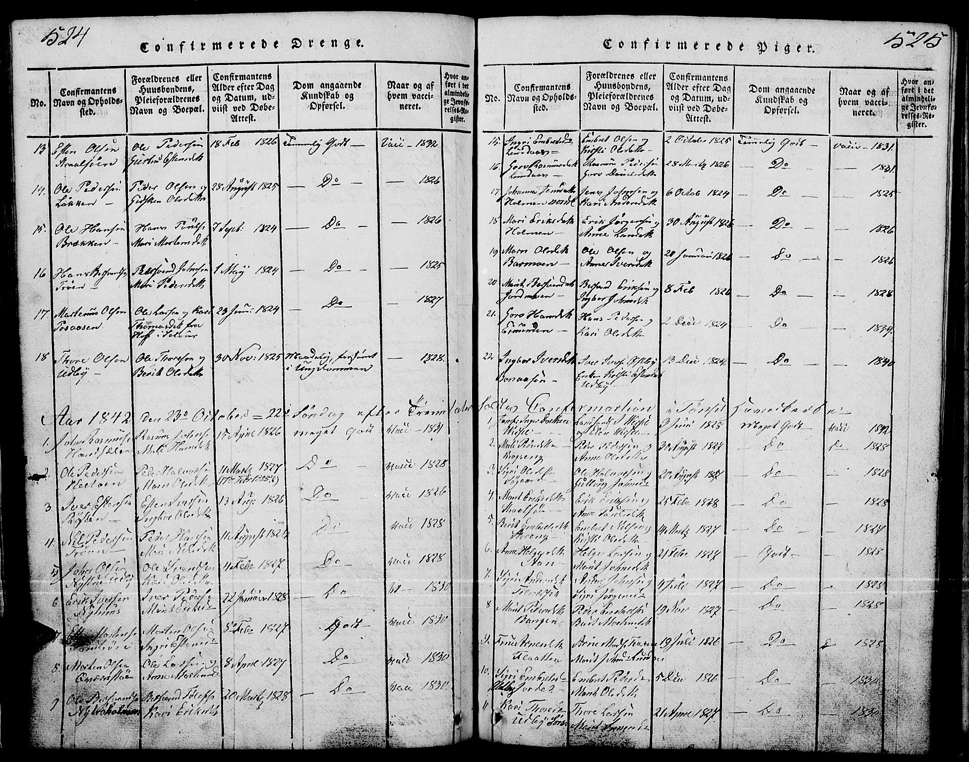 Tynset prestekontor, SAH/PREST-058/H/Ha/Hab/L0001: Klokkerbok nr. 1, 1814-1859, s. 524-525