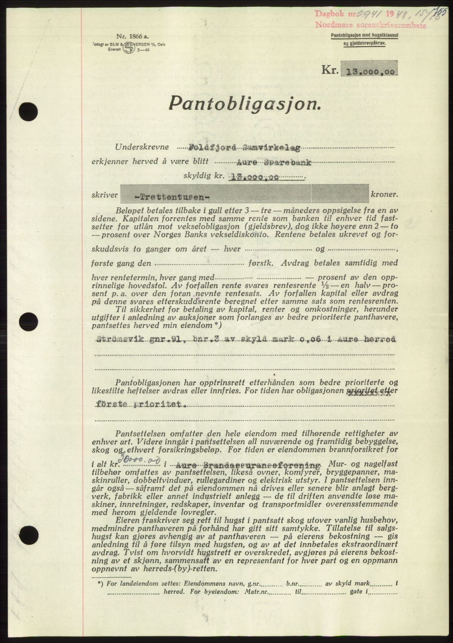 Nordmøre sorenskriveri, SAT/A-4132/1/2/2Ca: Pantebok nr. B99, 1948-1948, Dagboknr: 2941/1948