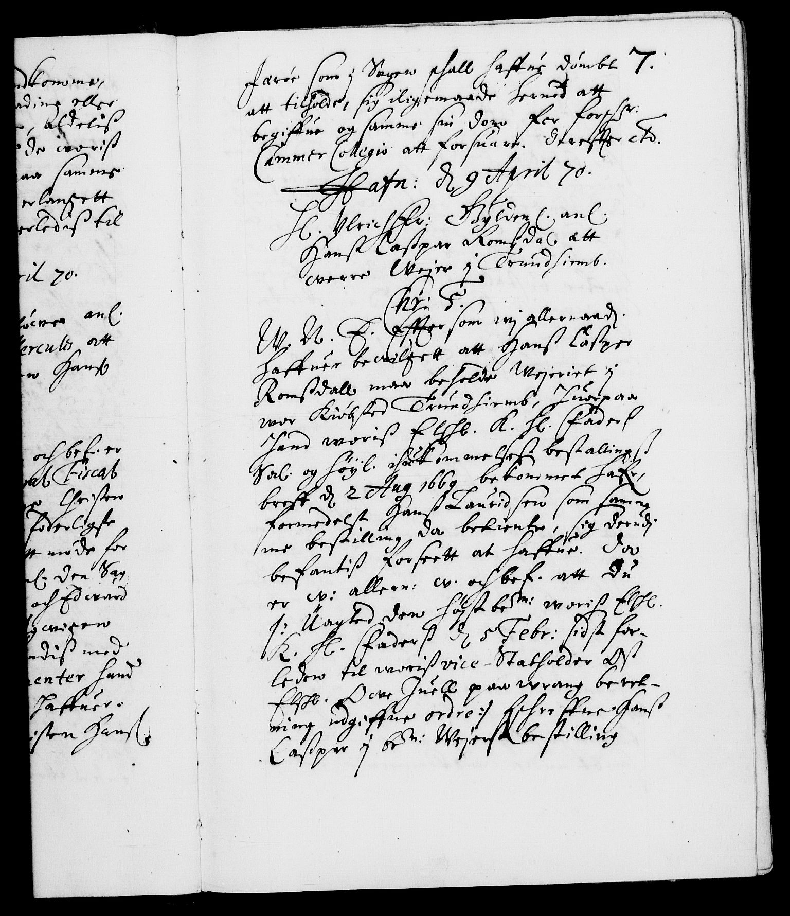Danske Kanselli 1572-1799, AV/RA-EA-3023/F/Fc/Fca/Fcab/L0012: Norske tegnelser (mikrofilm), 1670-1683, s. 7a