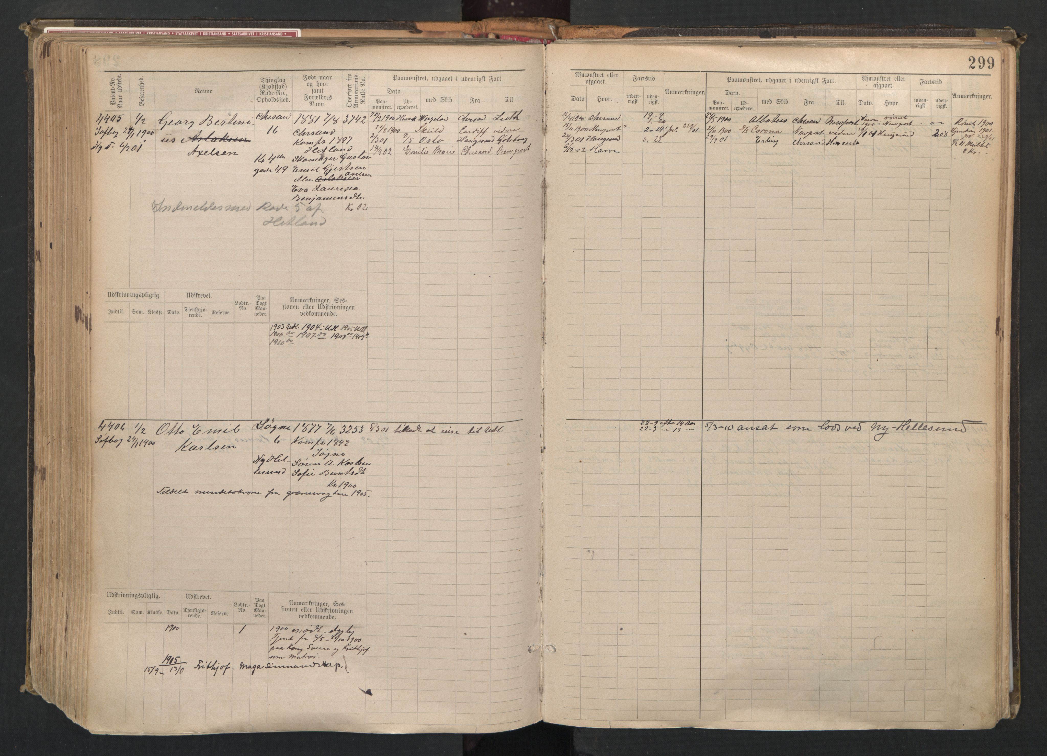 Kristiansand mønstringskrets, AV/SAK-2031-0015/F/Fb/L0008: Hovedrulle nr 3811-4580, I-15, 1893-1940, s. 306