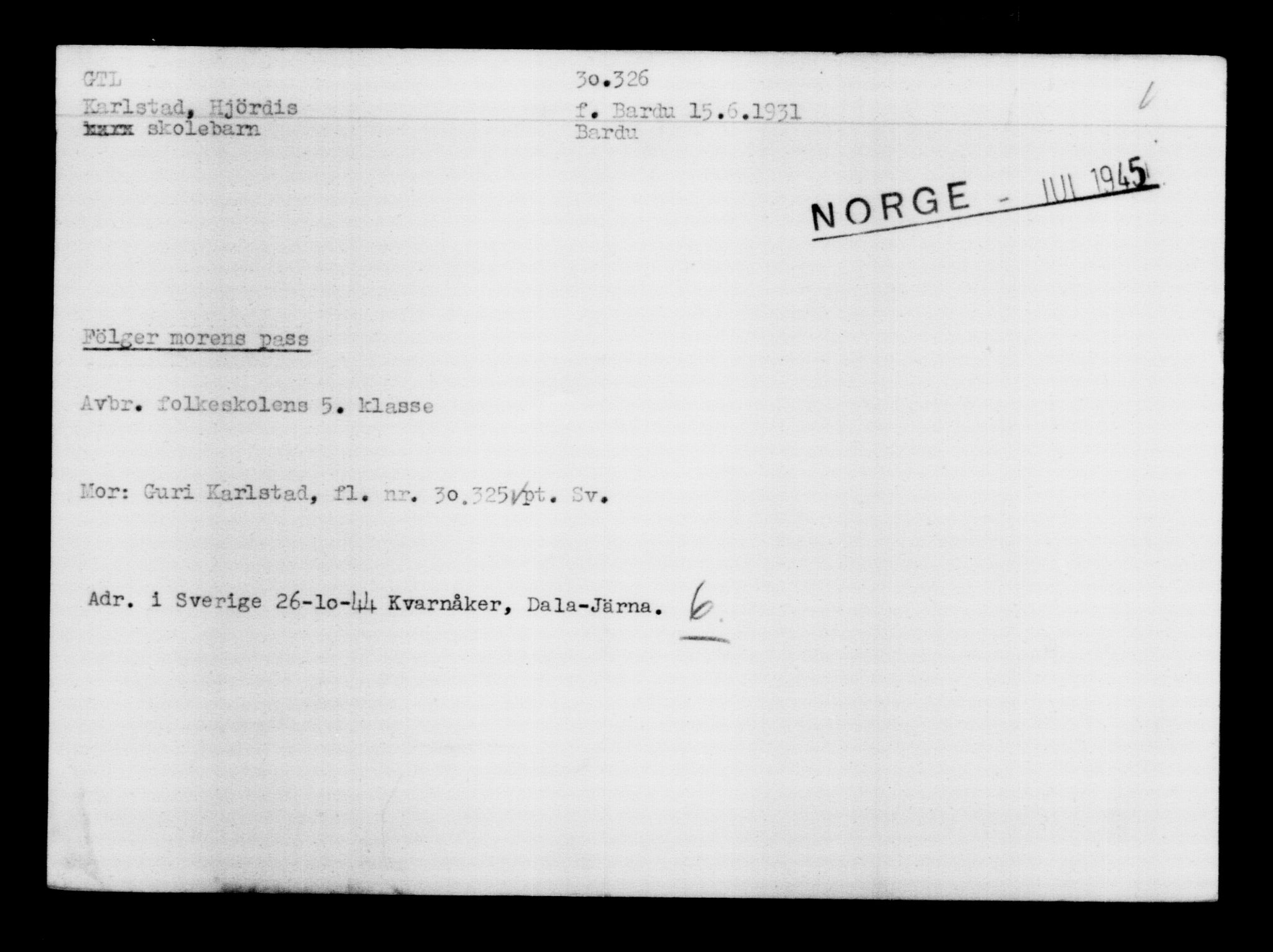 Utenriksstasjonene, Legasjonen i Stockholm, Flyktningkontoret, AV/RA-S-6753/V/Va/L0012: Kjesäterkartoteket, flyktninger med registreringsnr. 28300-31566, 1940-1945, s. 2222