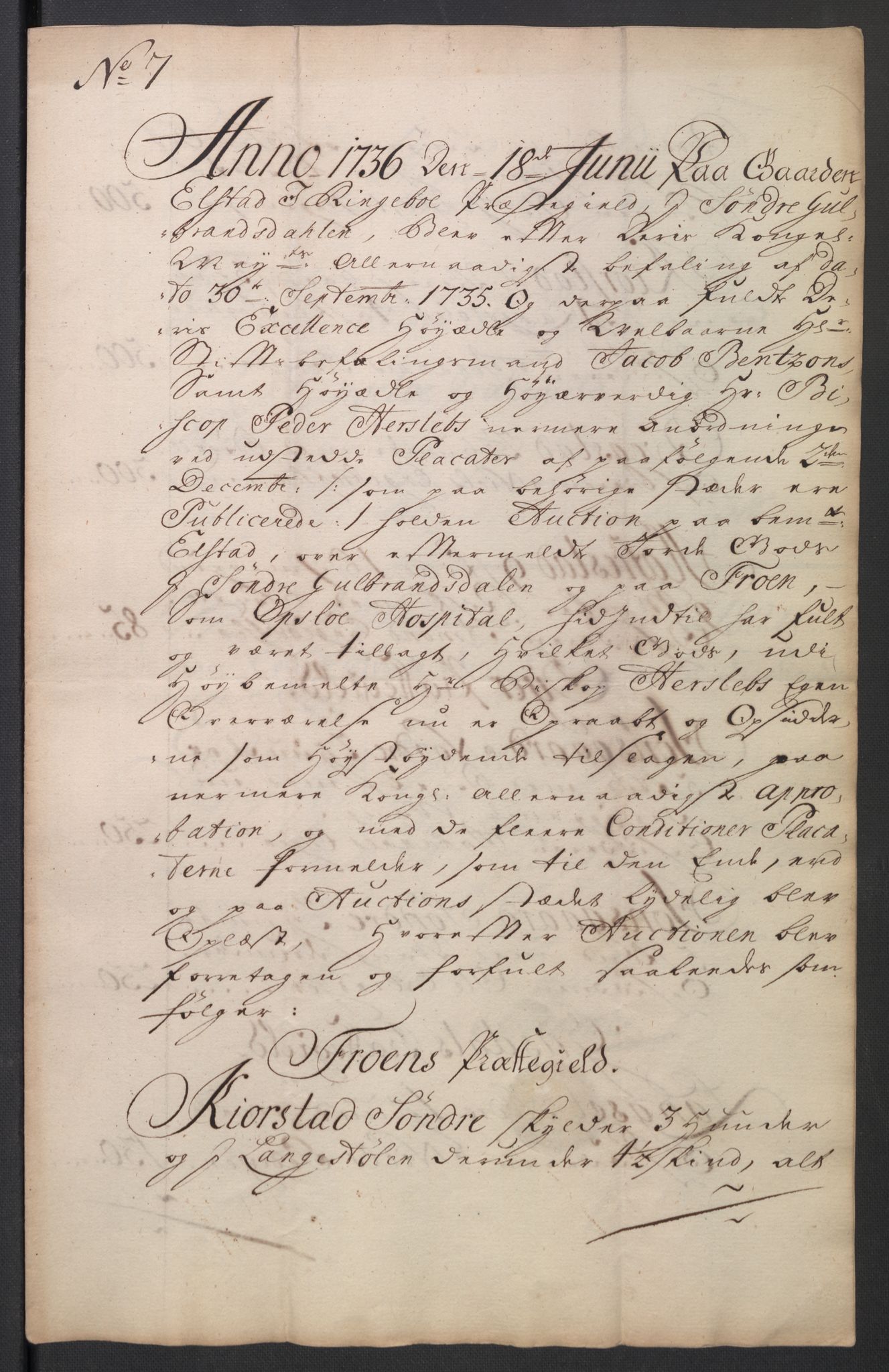 Oslo stiftsdireksjon, AV/SAO-A-11085/K/Kb/L0003/0001: Oslo Hospital / Auksjoner over Hospitalets eiendommer: Auksjonsforretninger med dokumenter, 1736, s. 68