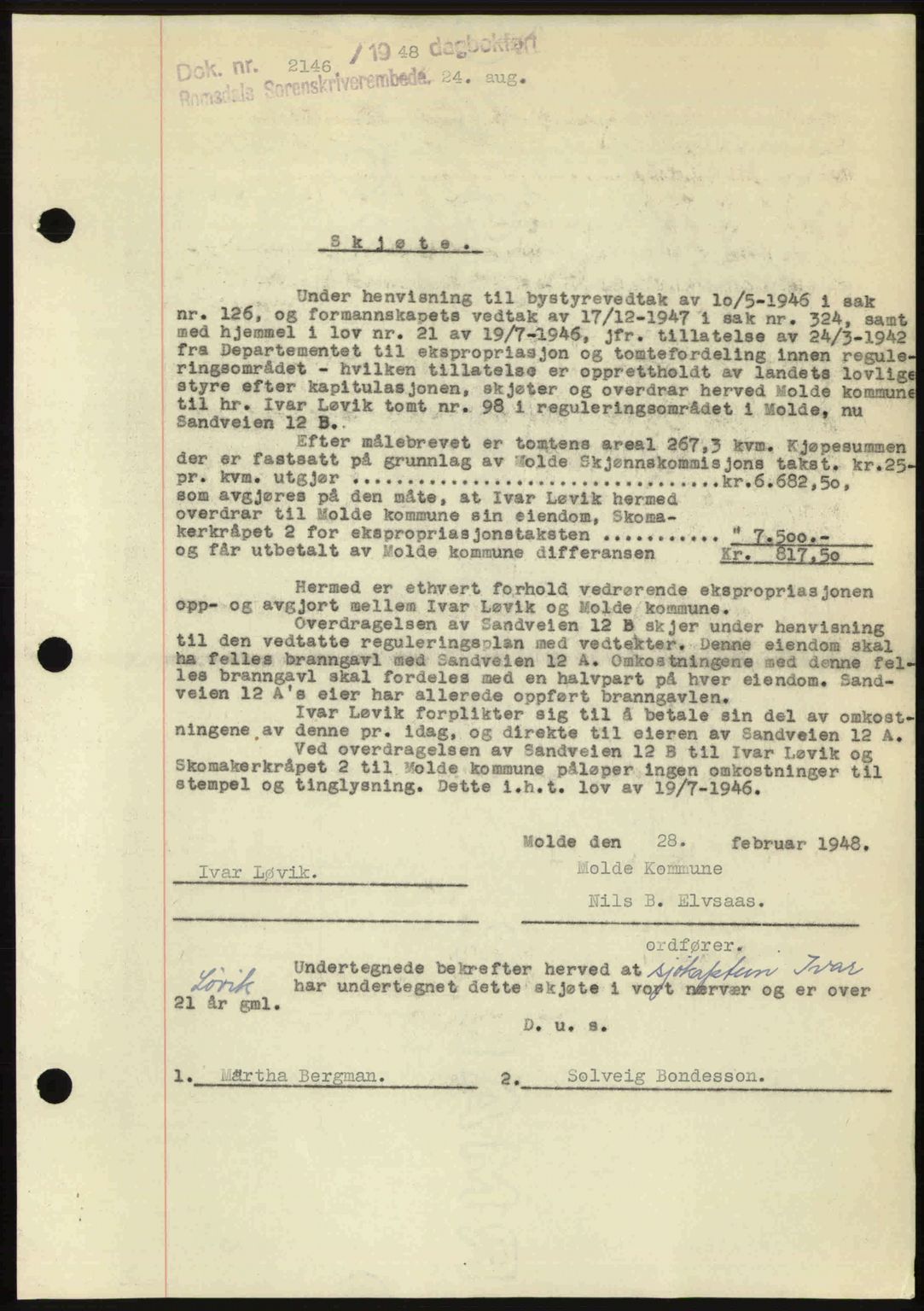 Romsdal sorenskriveri, AV/SAT-A-4149/1/2/2C: Pantebok nr. A27, 1948-1948, Dagboknr: 2146/1948