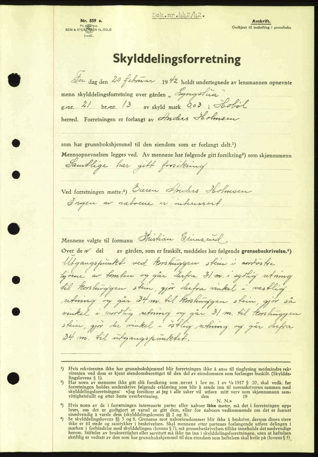 Moss sorenskriveri, SAO/A-10168: Pantebok nr. A9, 1941-1942, Dagboknr: 442/1942