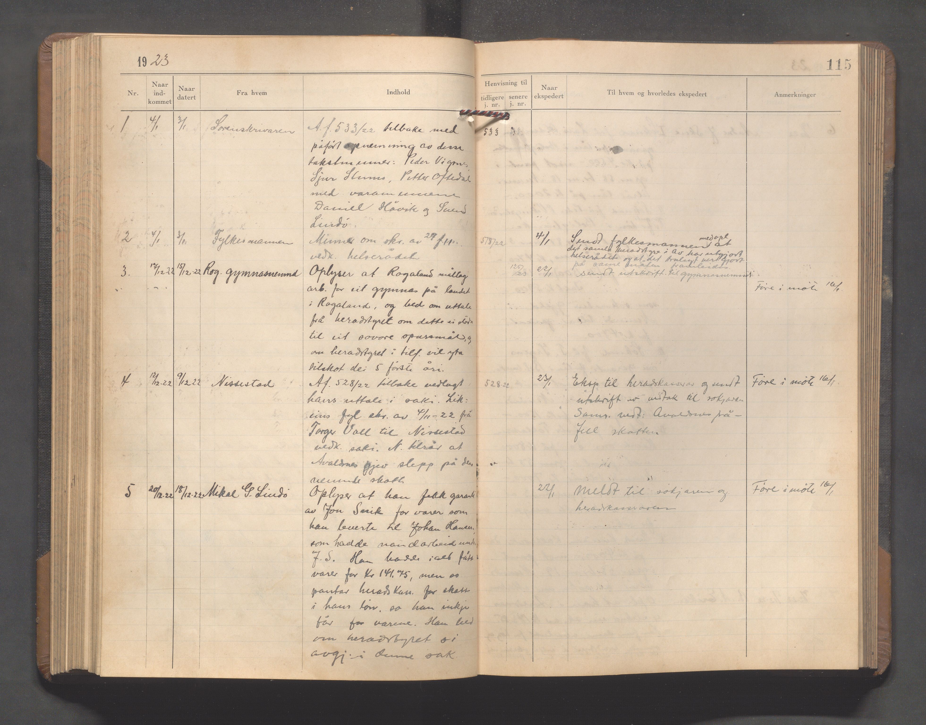 Avaldsnes kommune - Formannskapet, IKAR/K-101651/C/Ca/L0008: Journal, 1921-1923, s. 115