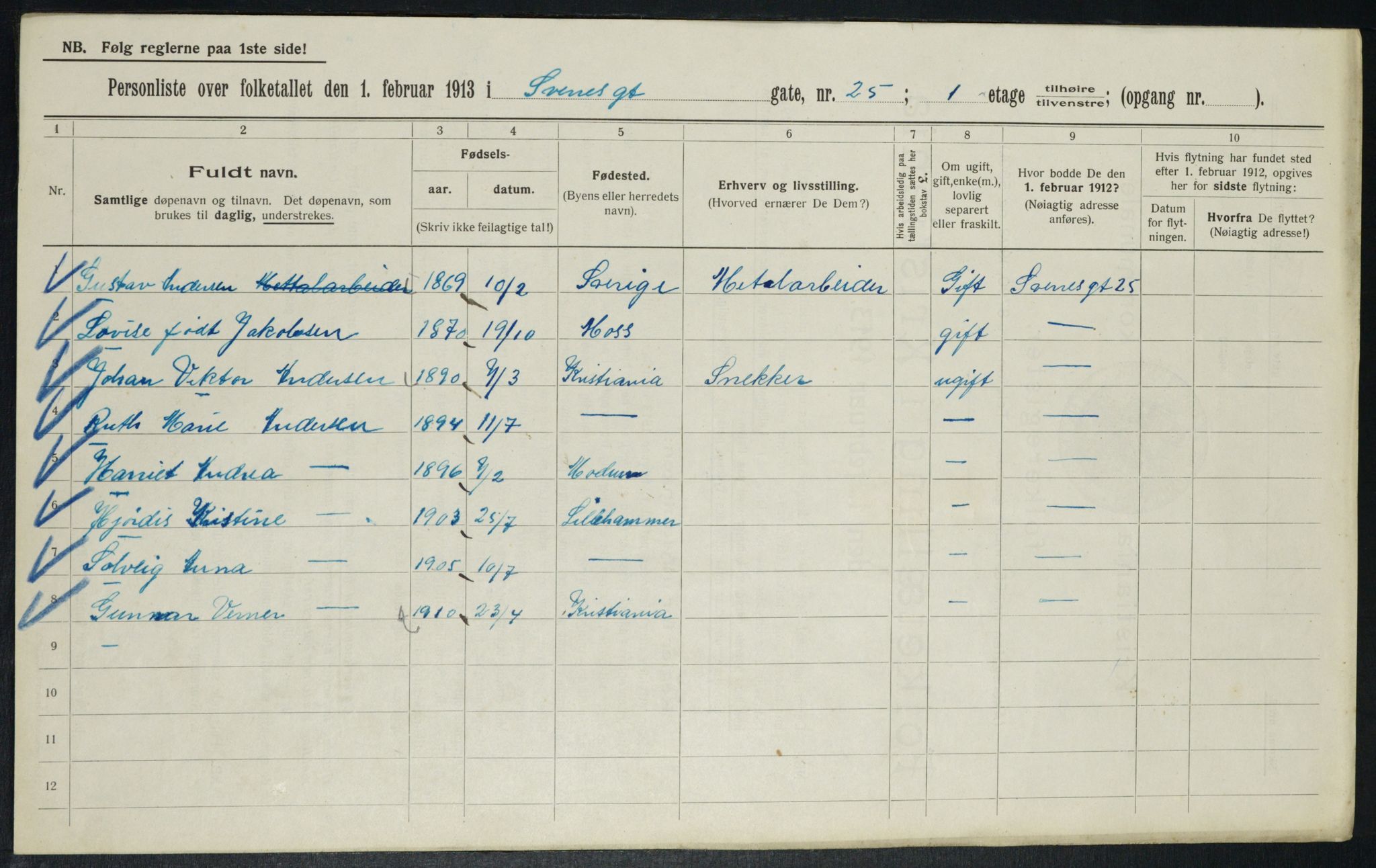 OBA, Kommunal folketelling 1.2.1913 for Kristiania, 1913, s. 106150