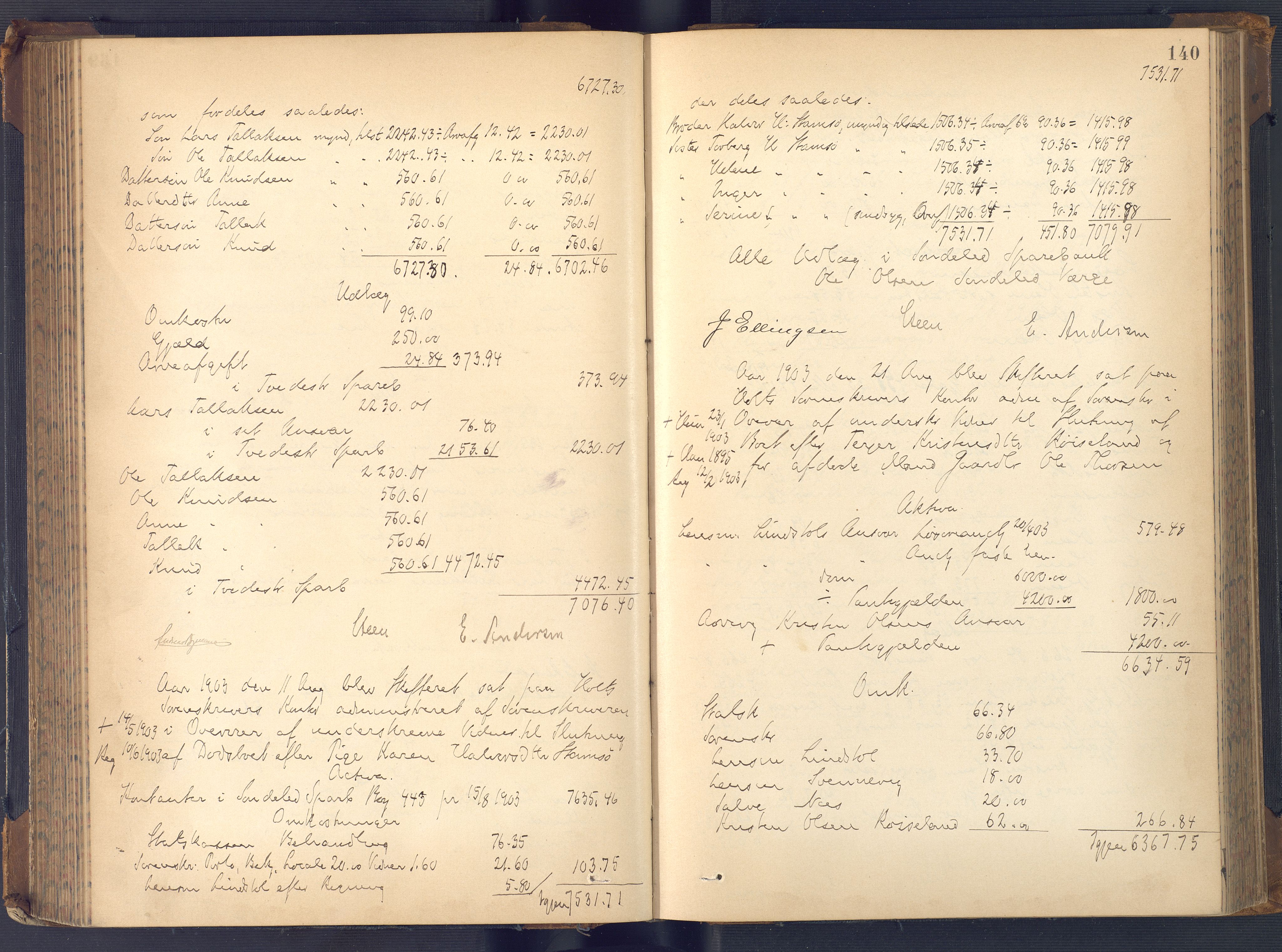Holt sorenskriveri, AV/SAK-1221-0002/H/Hc/L0036: Skifteutlodningsprotokoll nr. 11, 1896-1911, s. 139b-140a