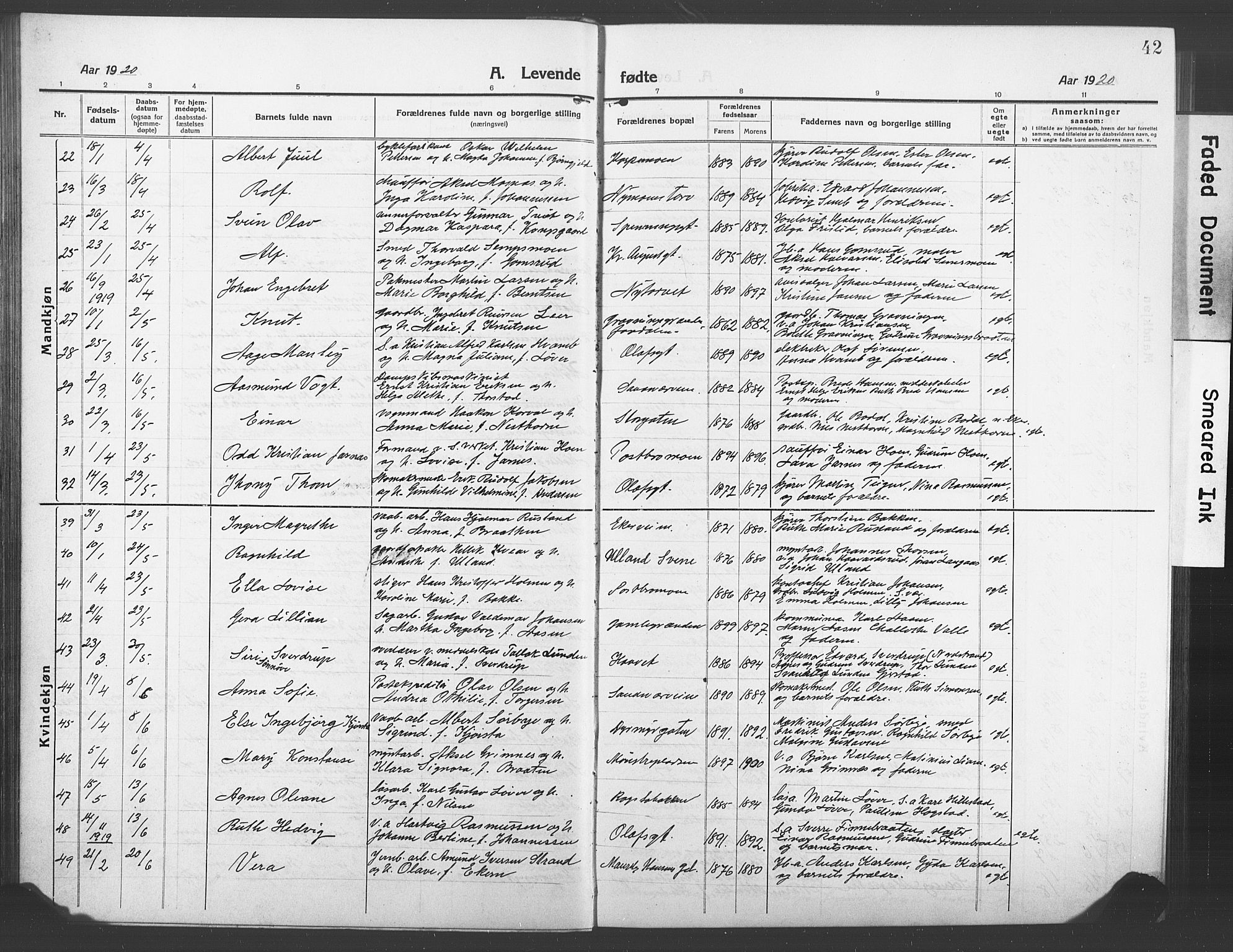 Kongsberg kirkebøker, AV/SAKO-A-22/G/Ga/L0008: Klokkerbok nr. 8, 1915-1932, s. 42