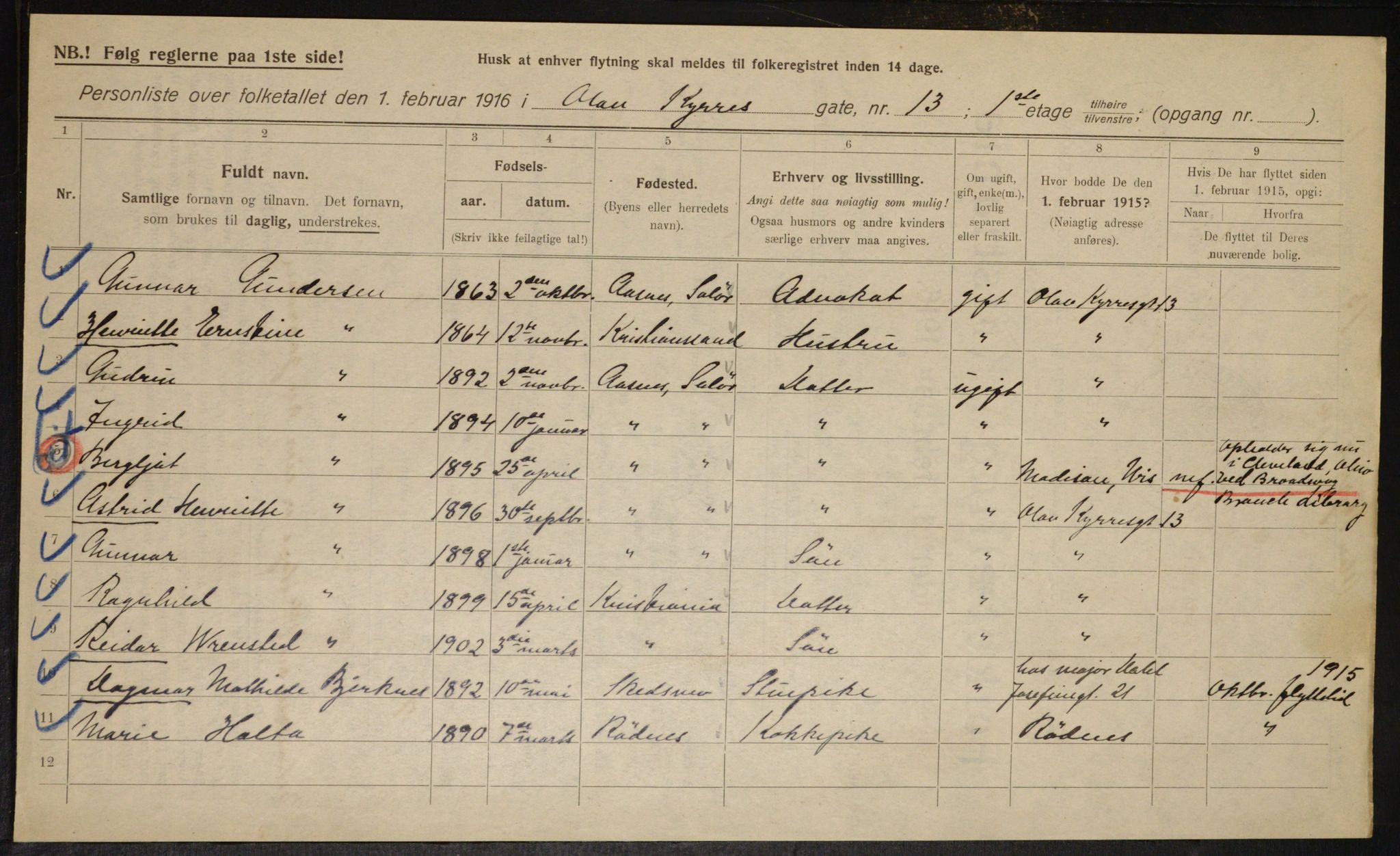 OBA, Kommunal folketelling 1.2.1916 for Kristiania, 1916, s. 77221