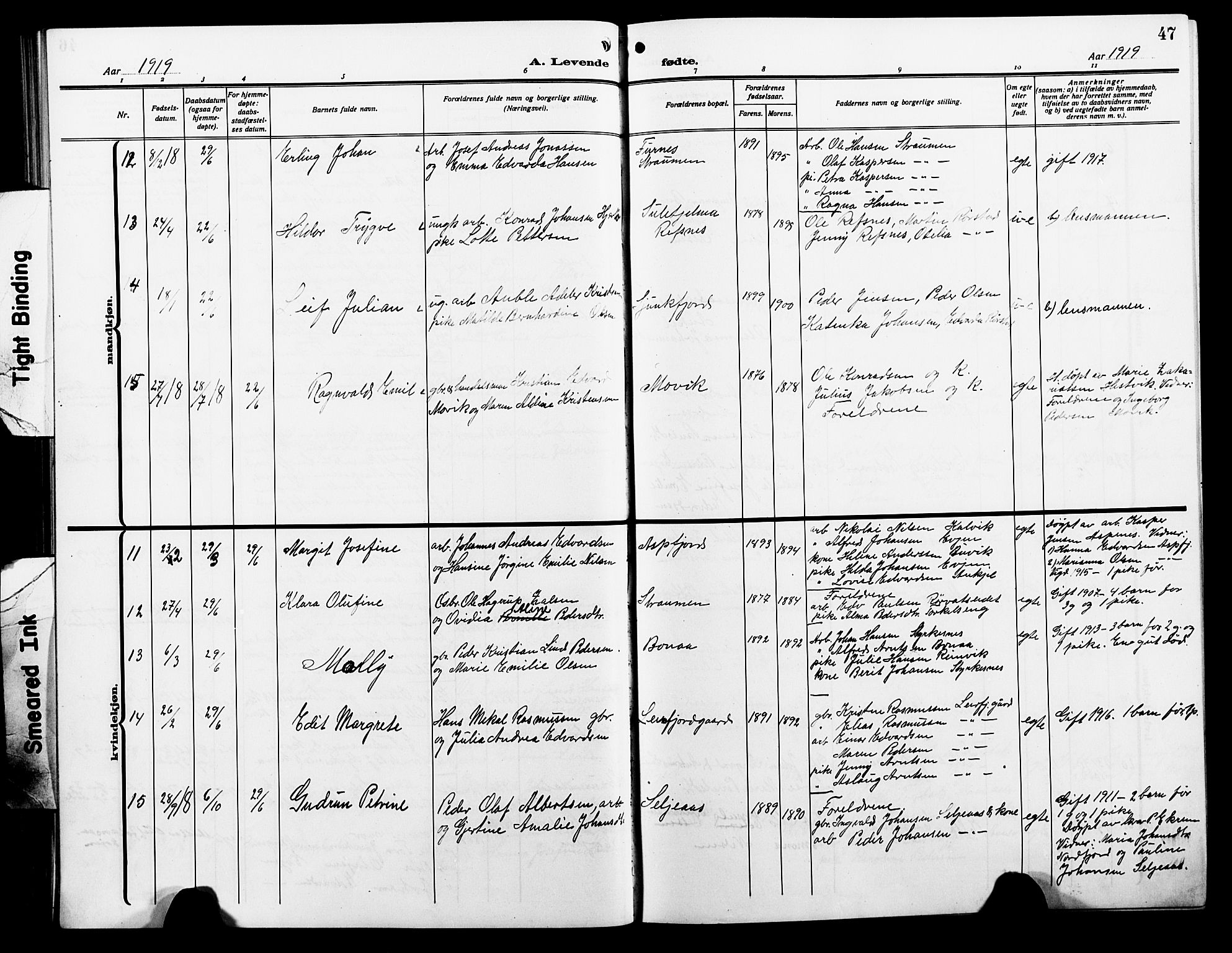 Ministerialprotokoller, klokkerbøker og fødselsregistre - Nordland, AV/SAT-A-1459/854/L0787: Klokkerbok nr. 854C03, 1913-1926, s. 47