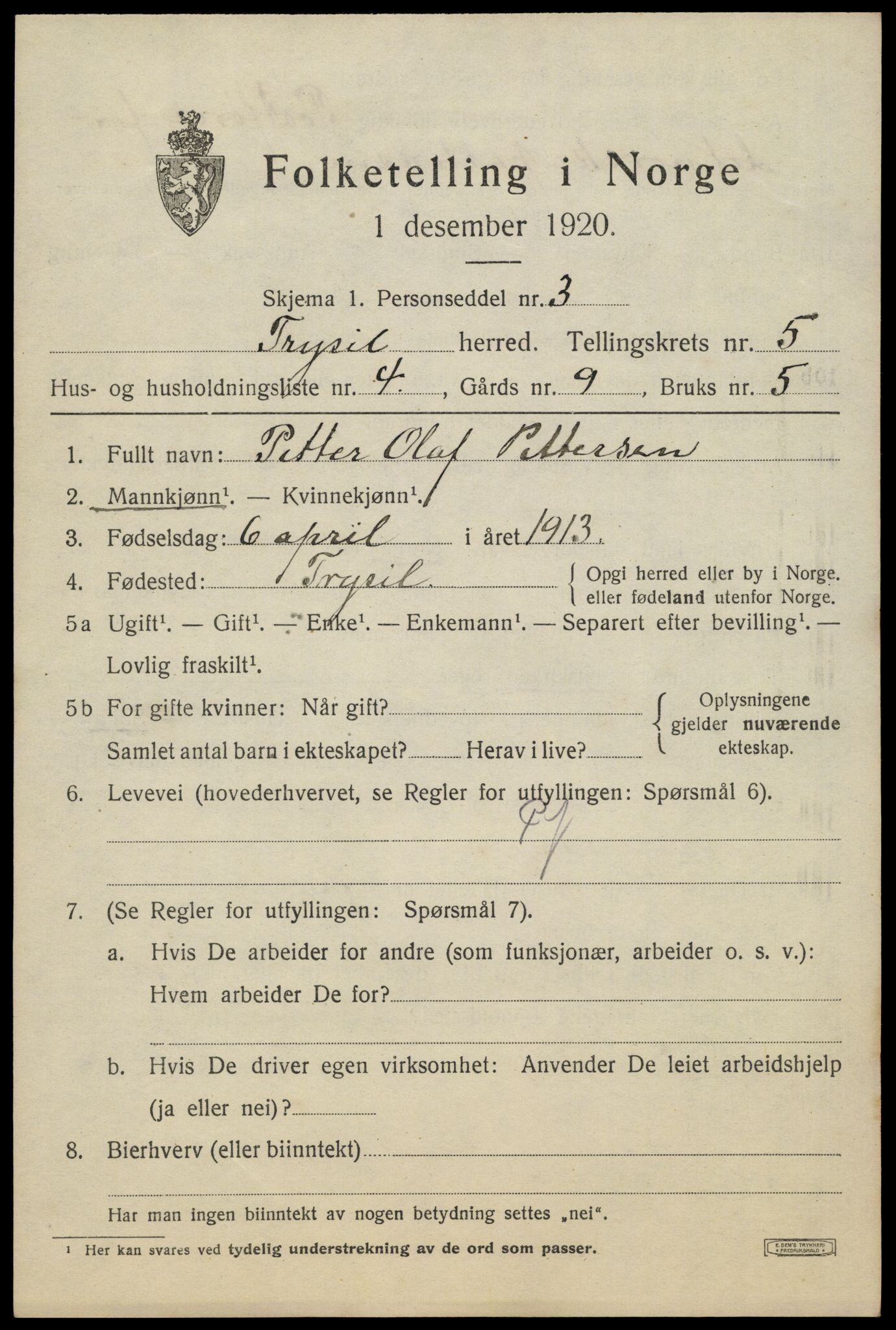 SAH, Folketelling 1920 for 0428 Trysil herred, 1920, s. 4355