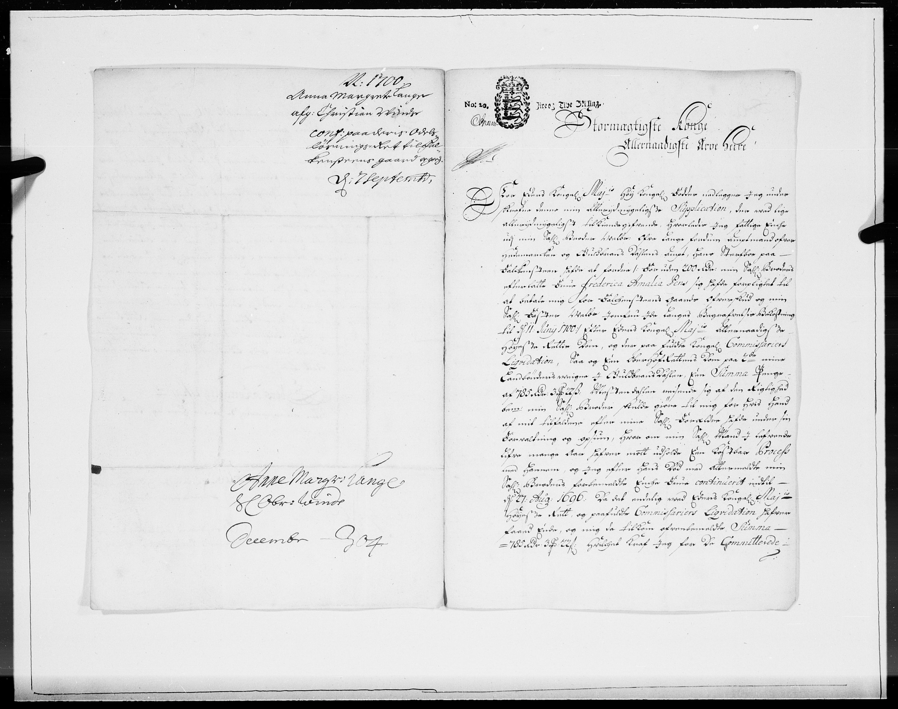 Danske Kanselli 1572-1799, RA/EA-3023/F/Fc/Fcc/Fcca/L0051: Norske innlegg 1572-1799, 1700, s. 83