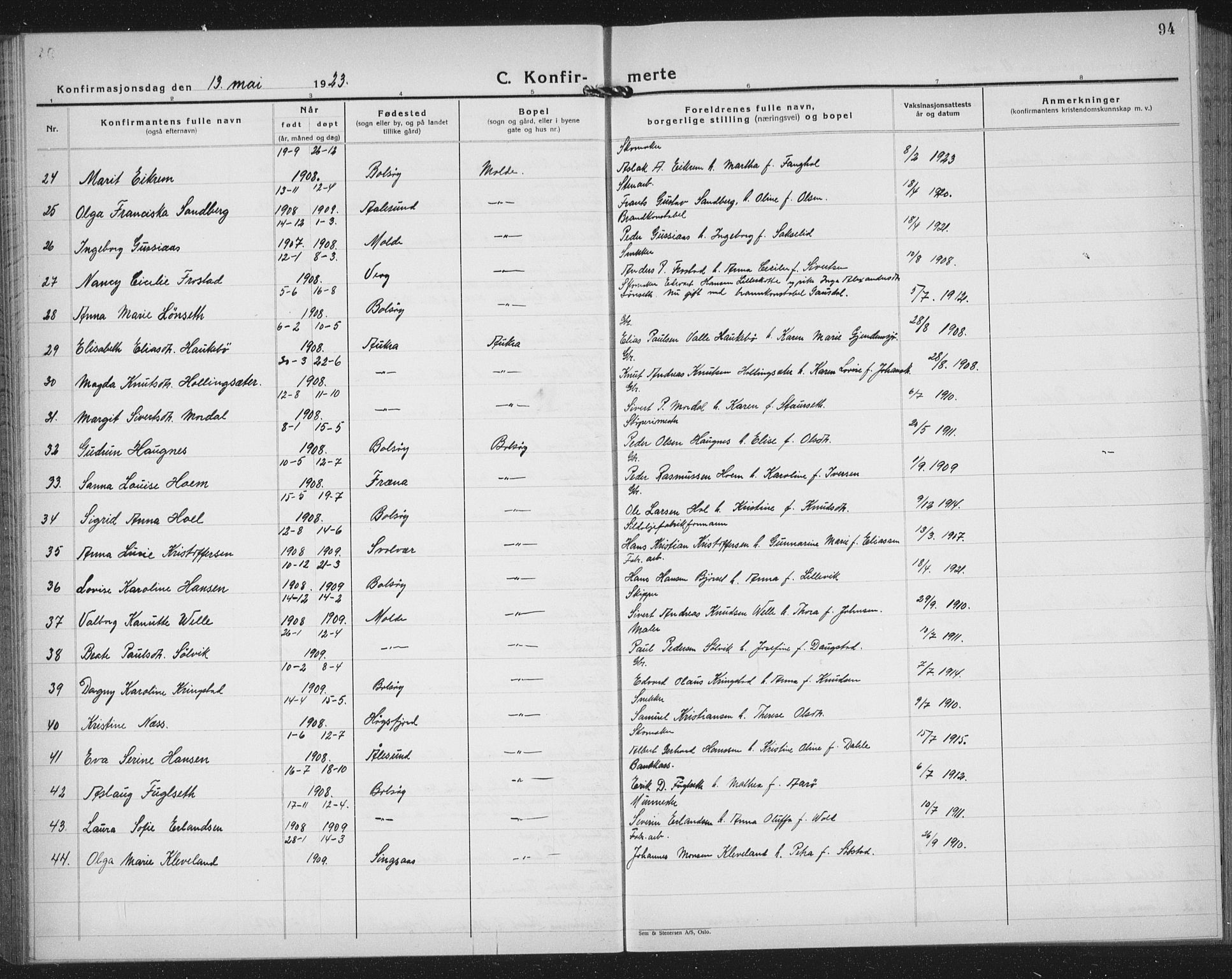 Ministerialprotokoller, klokkerbøker og fødselsregistre - Møre og Romsdal, AV/SAT-A-1454/558/L0704: Klokkerbok nr. 558C05, 1921-1942, s. 94