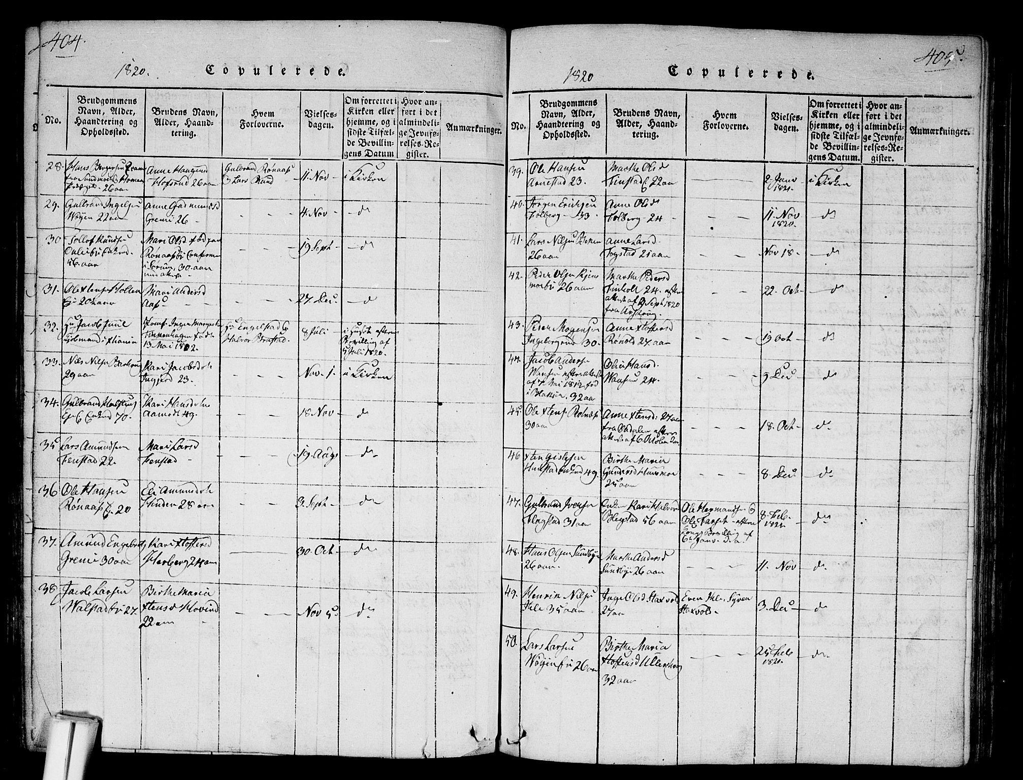 Nes prestekontor Kirkebøker, AV/SAO-A-10410/G/Ga/L0001: Klokkerbok nr. I 1, 1815-1835, s. 404-405