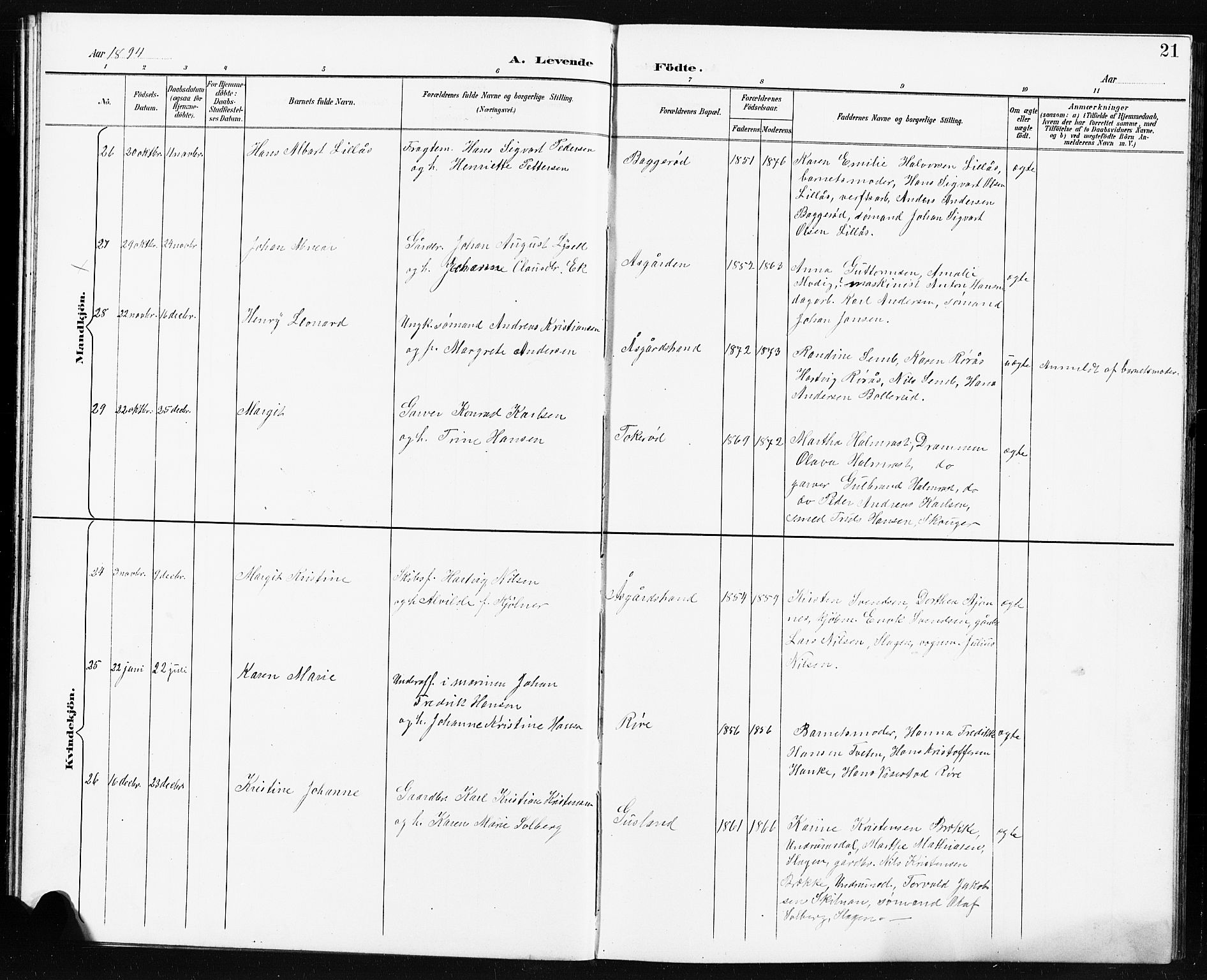 Borre kirkebøker, AV/SAKO-A-338/G/Ga/L0004: Klokkerbok nr. I 4, 1892-1913, s. 21