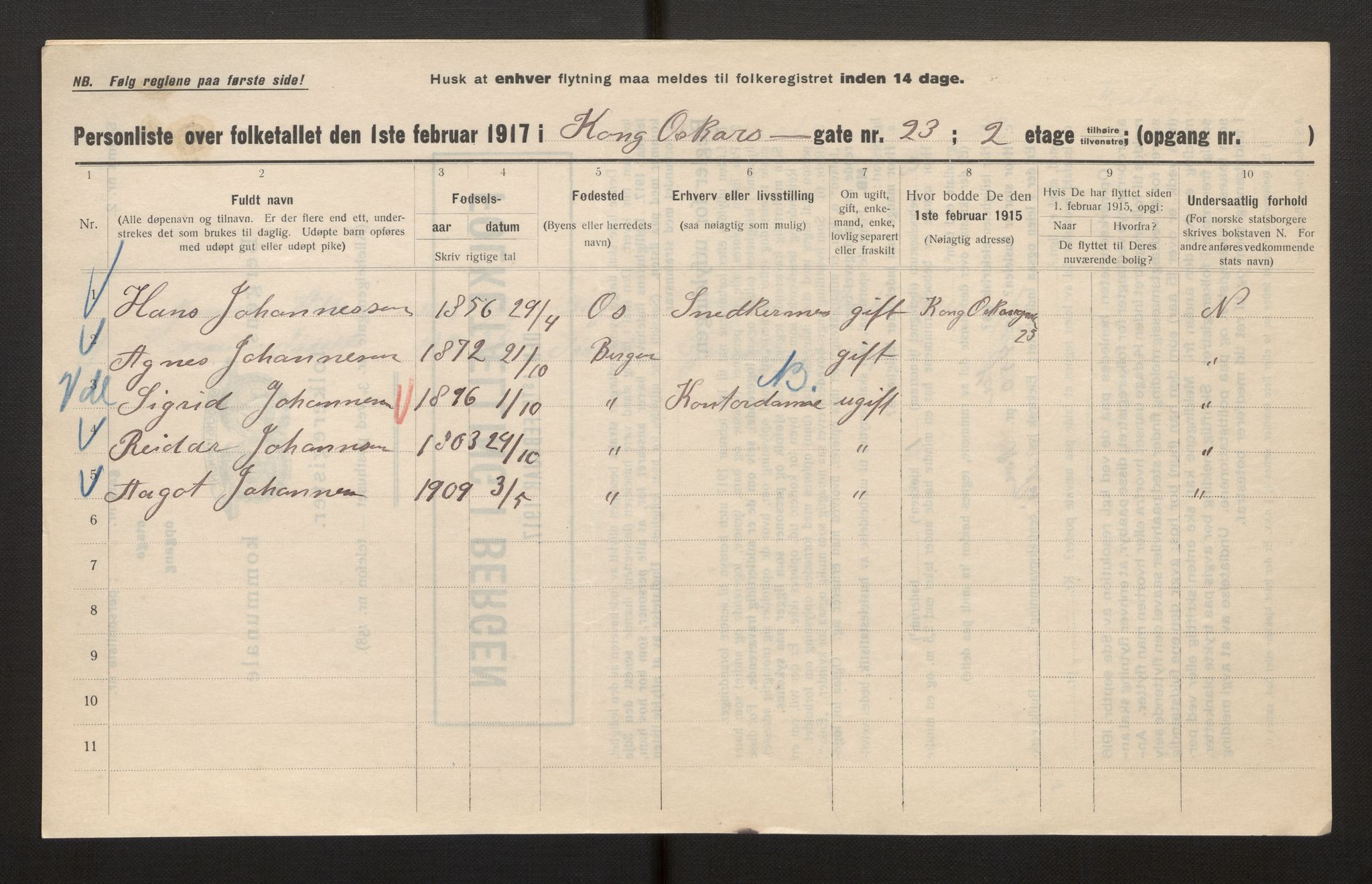 SAB, Kommunal folketelling 1917 for Bergen kjøpstad, 1917, s. 19146
