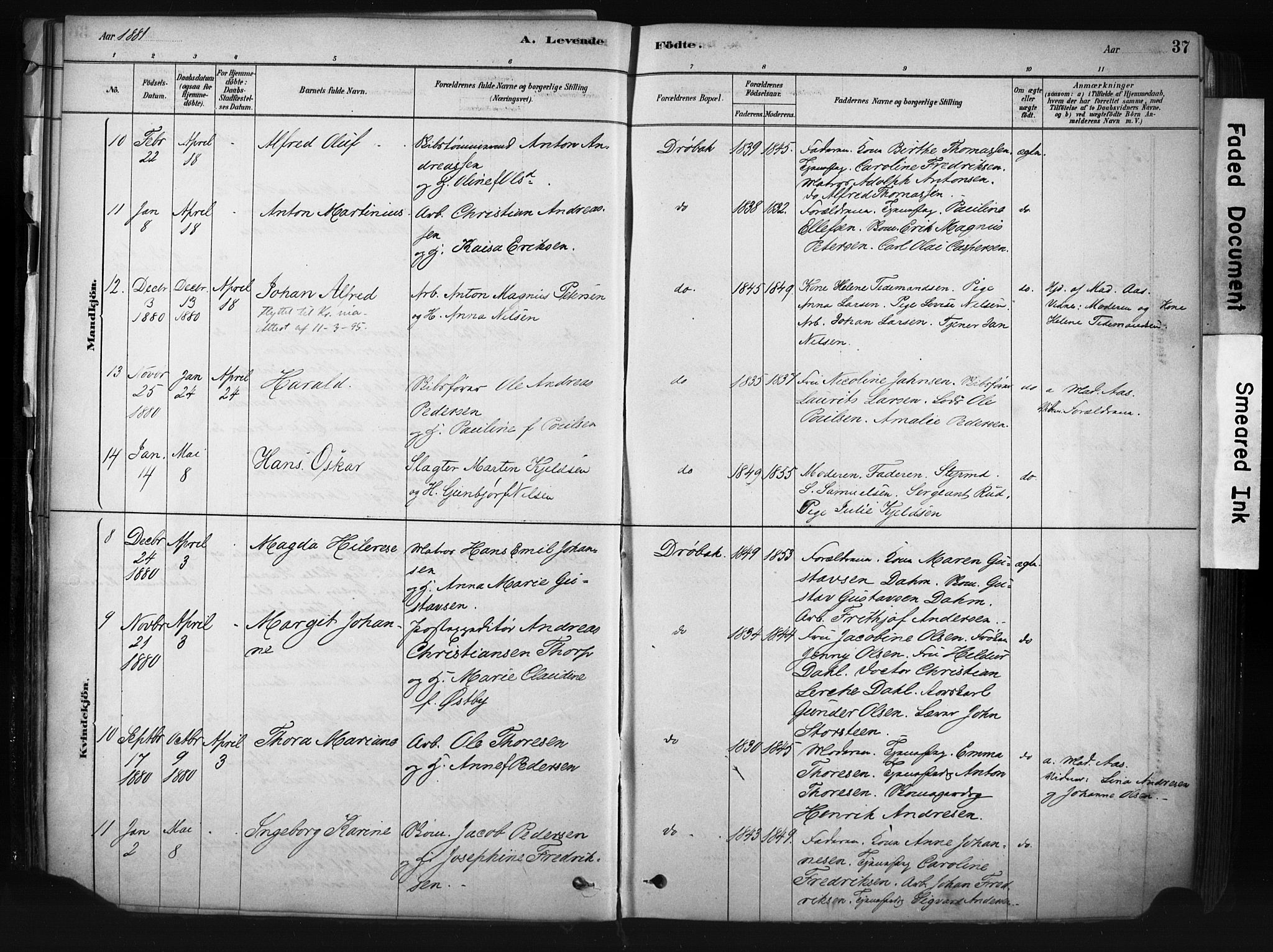 Drøbak prestekontor Kirkebøker, AV/SAO-A-10142a/F/Fb/L0001: Ministerialbok nr. II 1, 1878-1891, s. 37