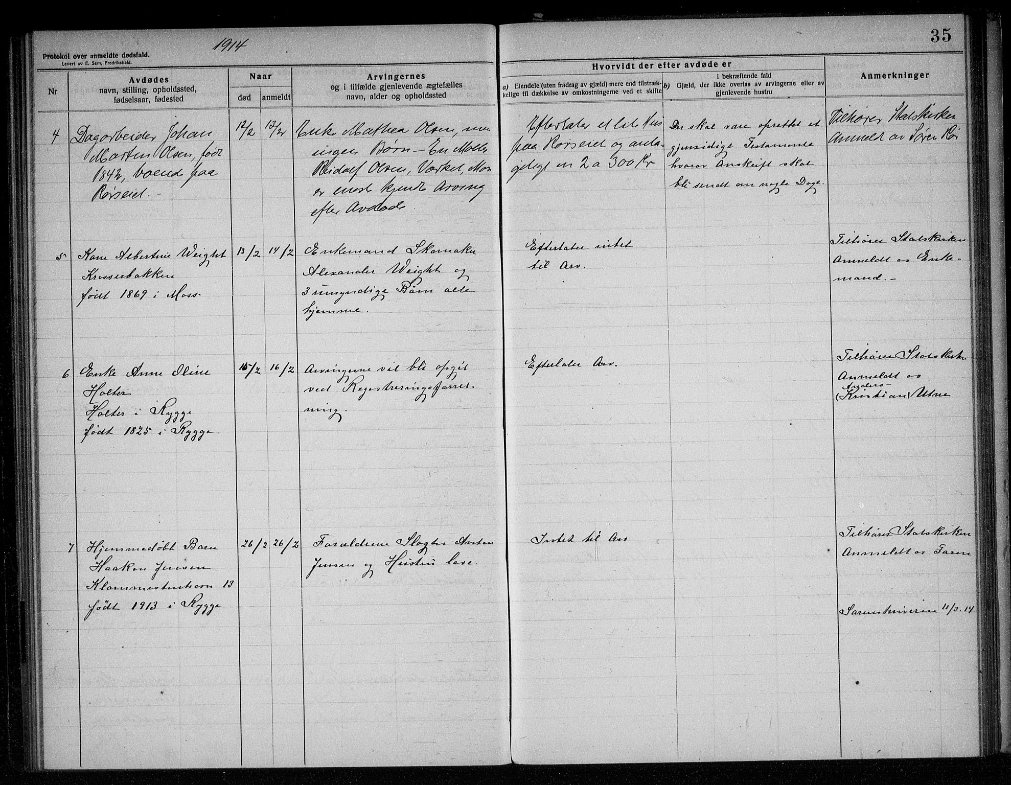 Rygge lensmannskontor, AV/SAO-A-10005/H/Ha/Haa/L0005: Dødsfallsprotokoll, 1912-1916, s. 35
