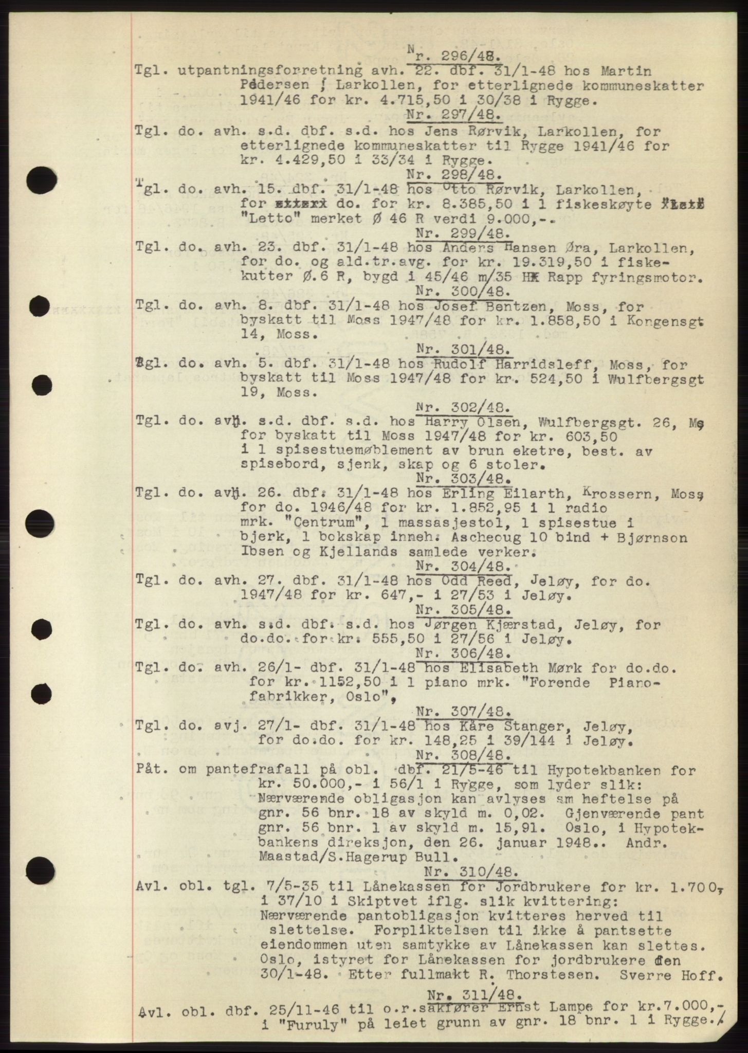 Moss sorenskriveri, SAO/A-10168: Pantebok nr. C10, 1938-1950, Dagboknr: 296/1948
