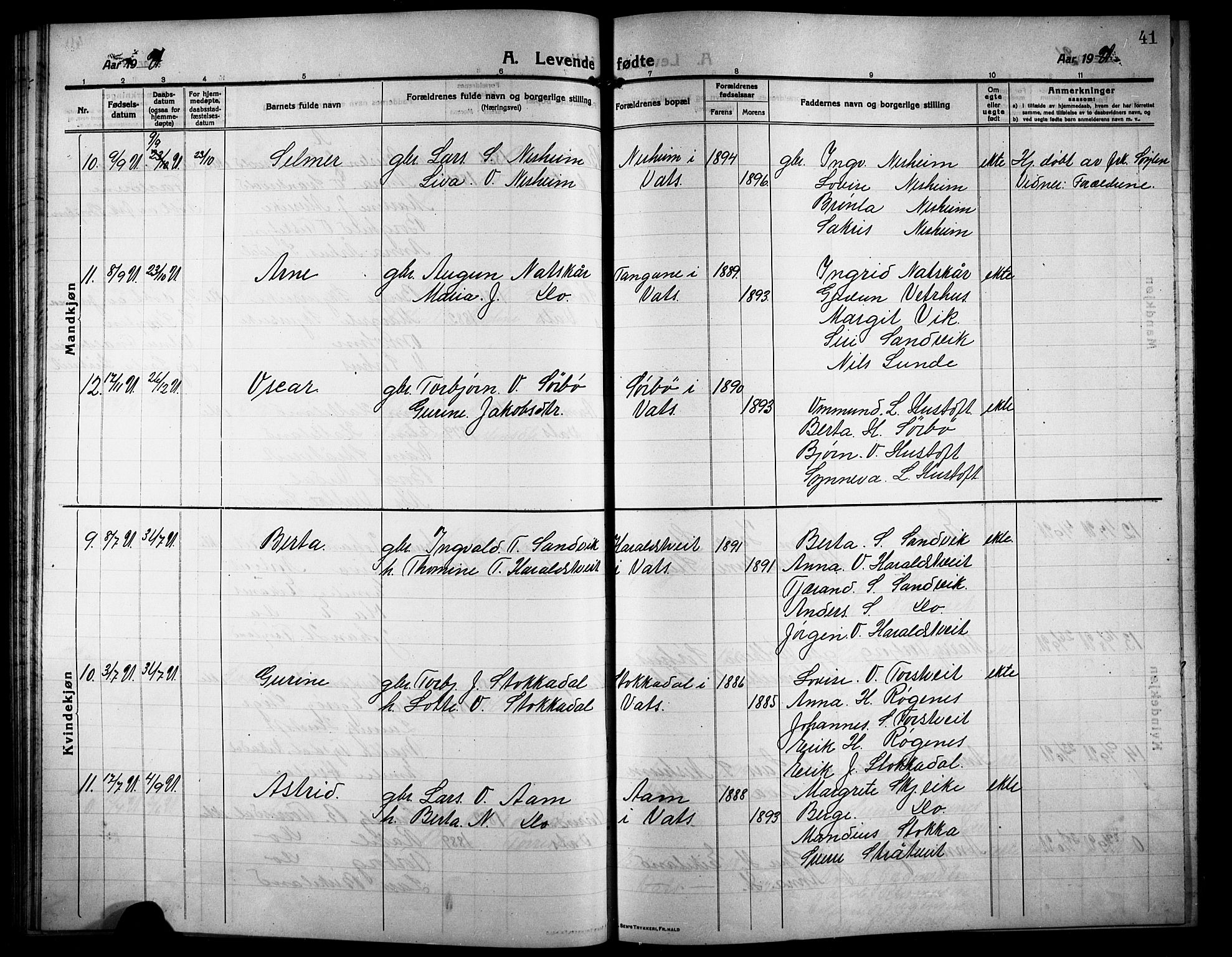 Skjold sokneprestkontor, AV/SAST-A-101847/H/Ha/Hab/L0009: Klokkerbok nr. B 9, 1914-1925, s. 41