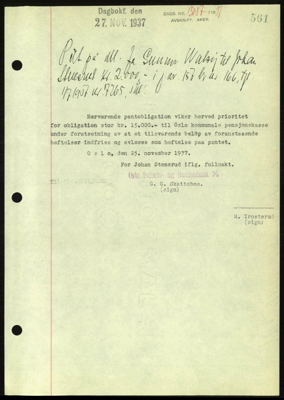 Aker herredsskriveri, SAO/A-10896/G/Gb/Gba/Gbac/L0005: Pantebok nr. B151-152, 1937-1938, Dagboknr: 13087/1937