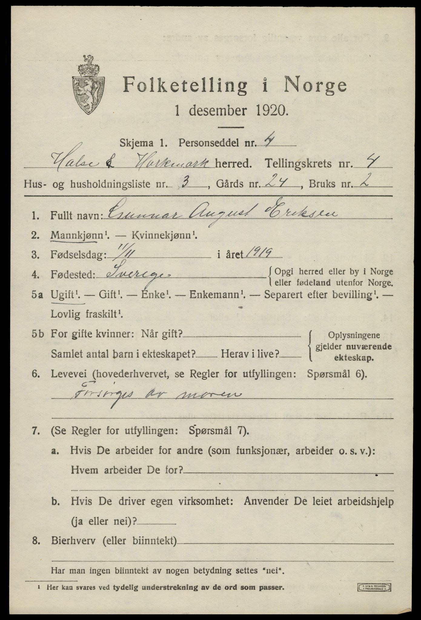 SAK, Folketelling 1920 for 1019 Halse og Harkmark herred, 1920, s. 2870
