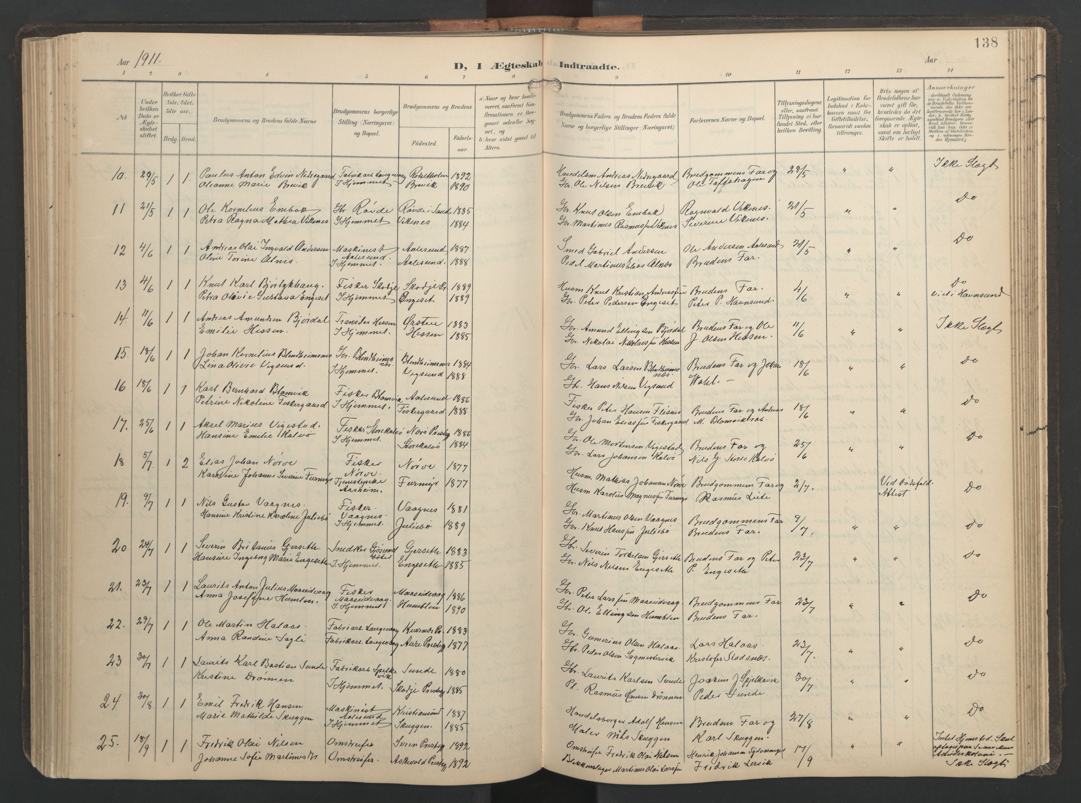 Ministerialprotokoller, klokkerbøker og fødselsregistre - Møre og Romsdal, AV/SAT-A-1454/528/L0433: Klokkerbok nr. 528C14, 1899-1922, s. 138