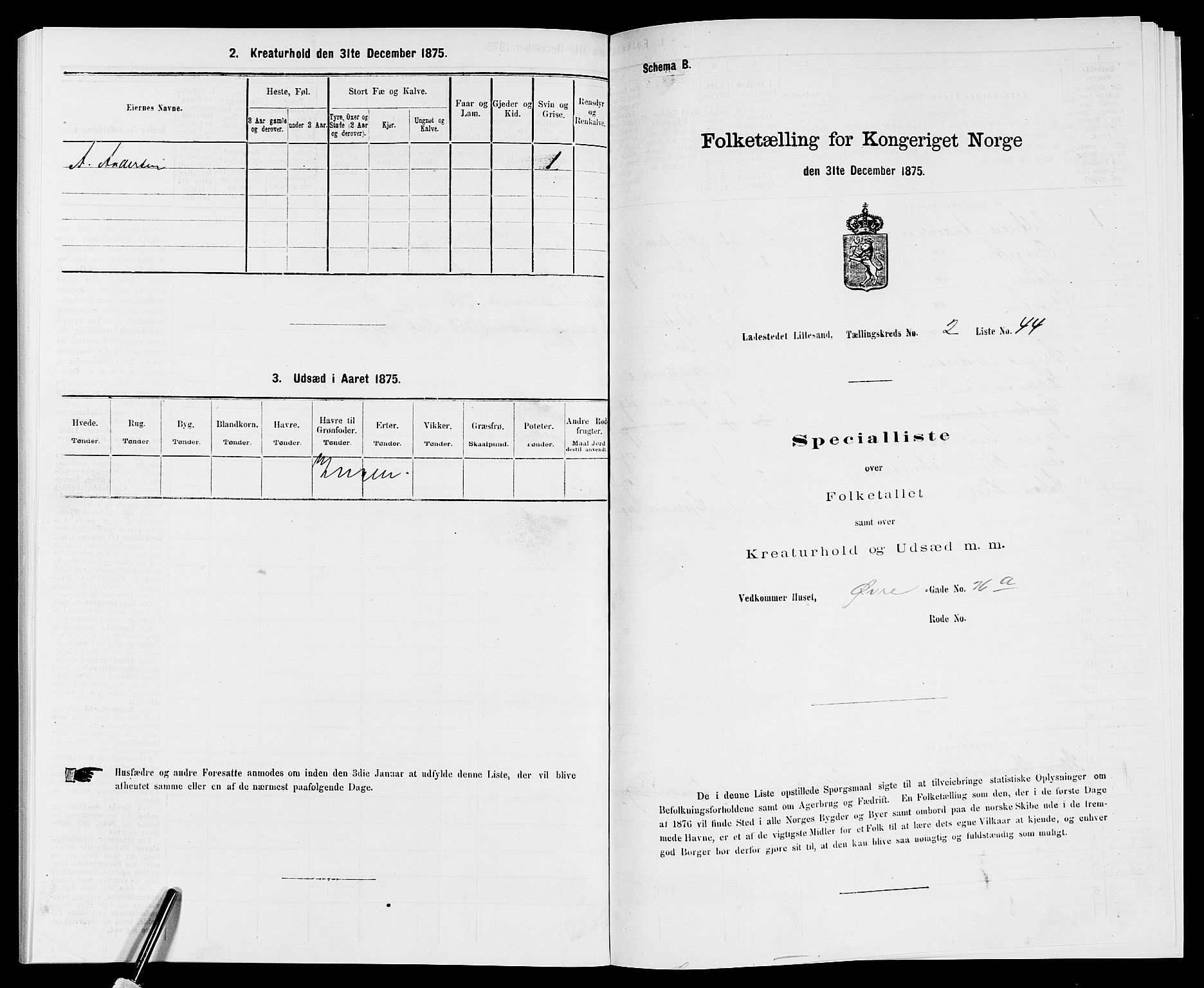 SAK, Folketelling 1875 for 0905B Vestre Moland prestegjeld, Lillesand ladested, 1875, s. 194