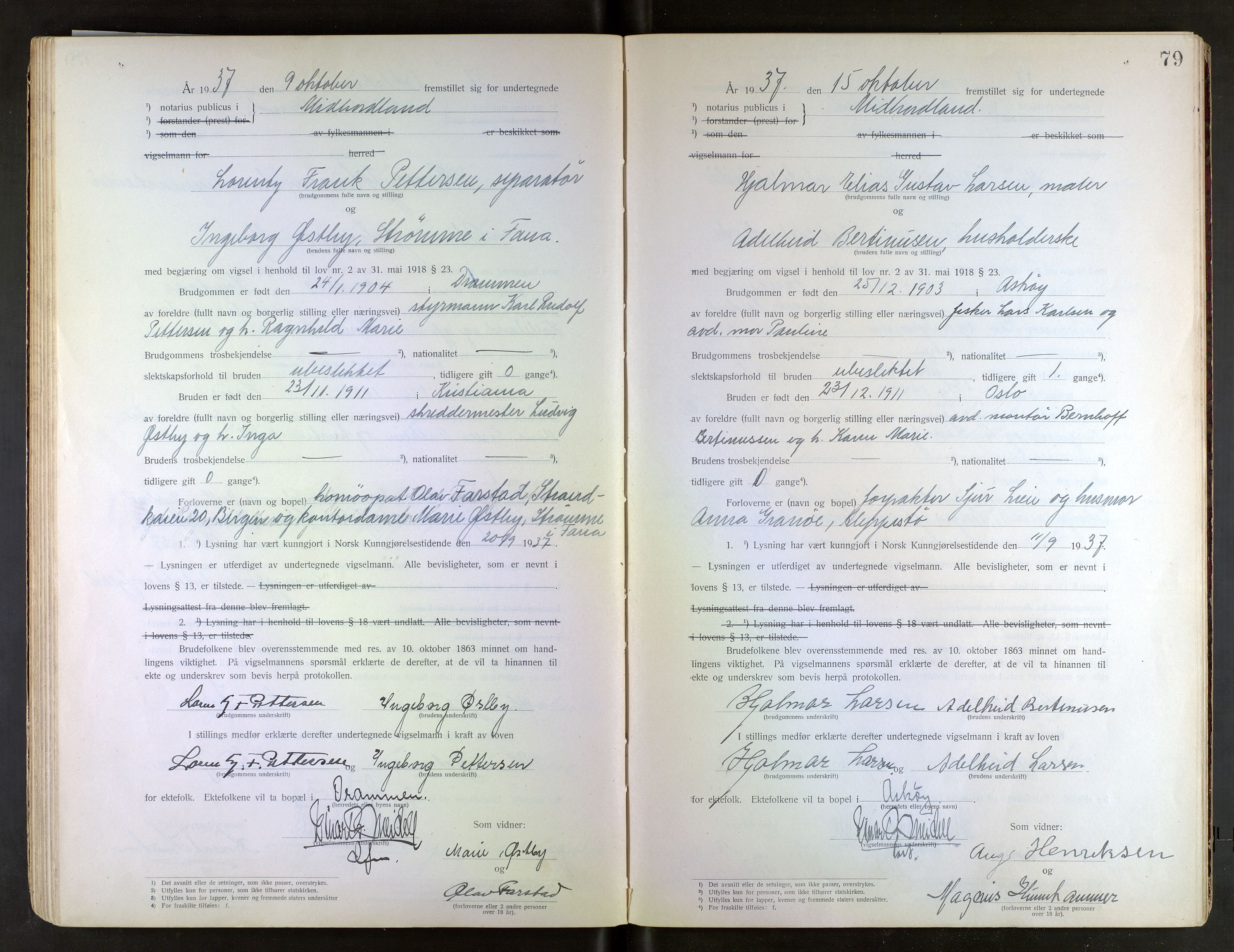 Midhordland sorenskriveri, AV/SAB-A-3001/1/M/Mc/Mca/L0001: Notarialbilag. Vigselbøker, 1920-1939, s. 79