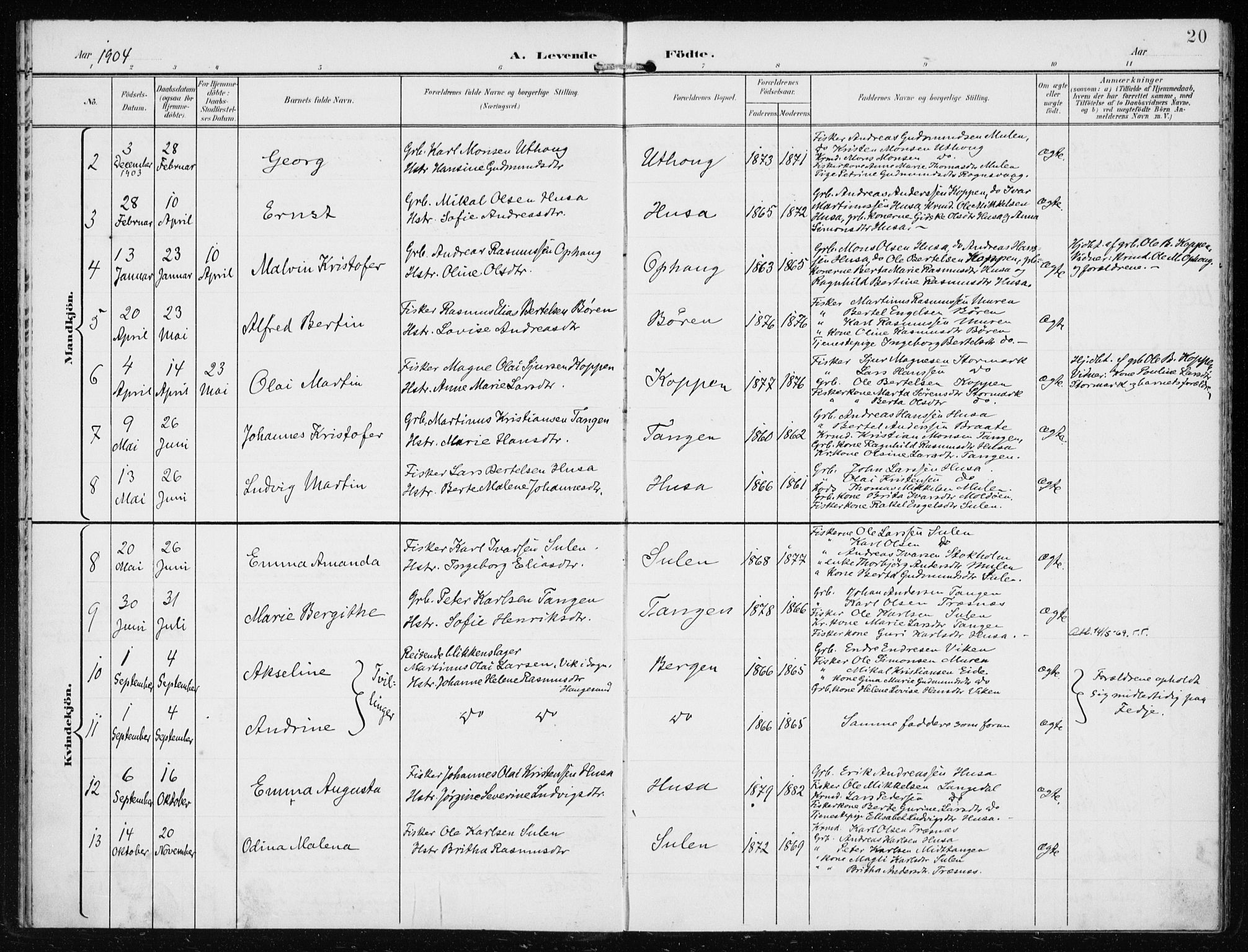Lindås Sokneprestembete, AV/SAB-A-76701/H/Haa/Haad/L0002: Ministerialbok nr. D  2, 1897-1912, s. 20