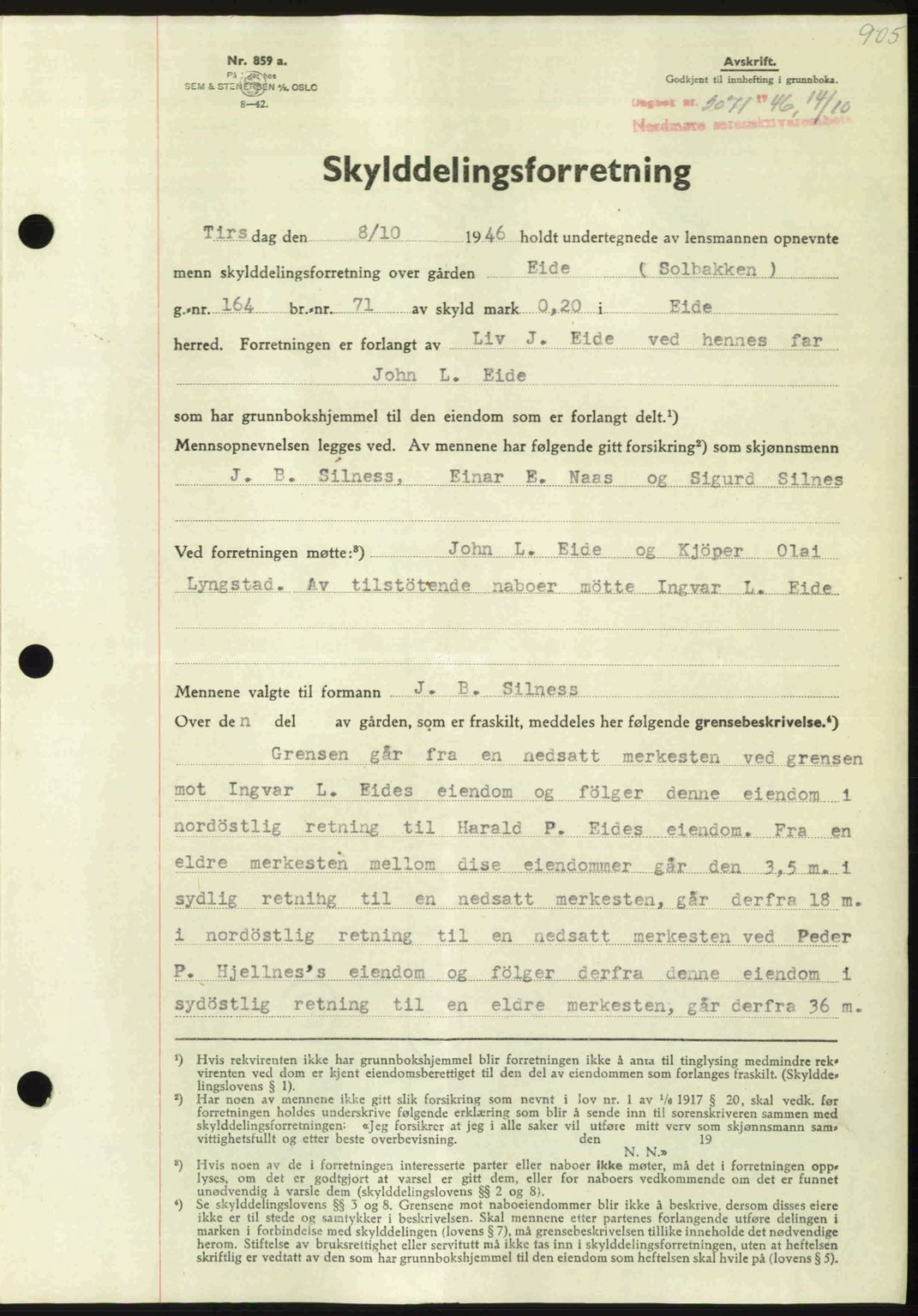 Nordmøre sorenskriveri, SAT/A-4132/1/2/2Ca: Pantebok nr. A102, 1946-1946, Dagboknr: 2071/1946