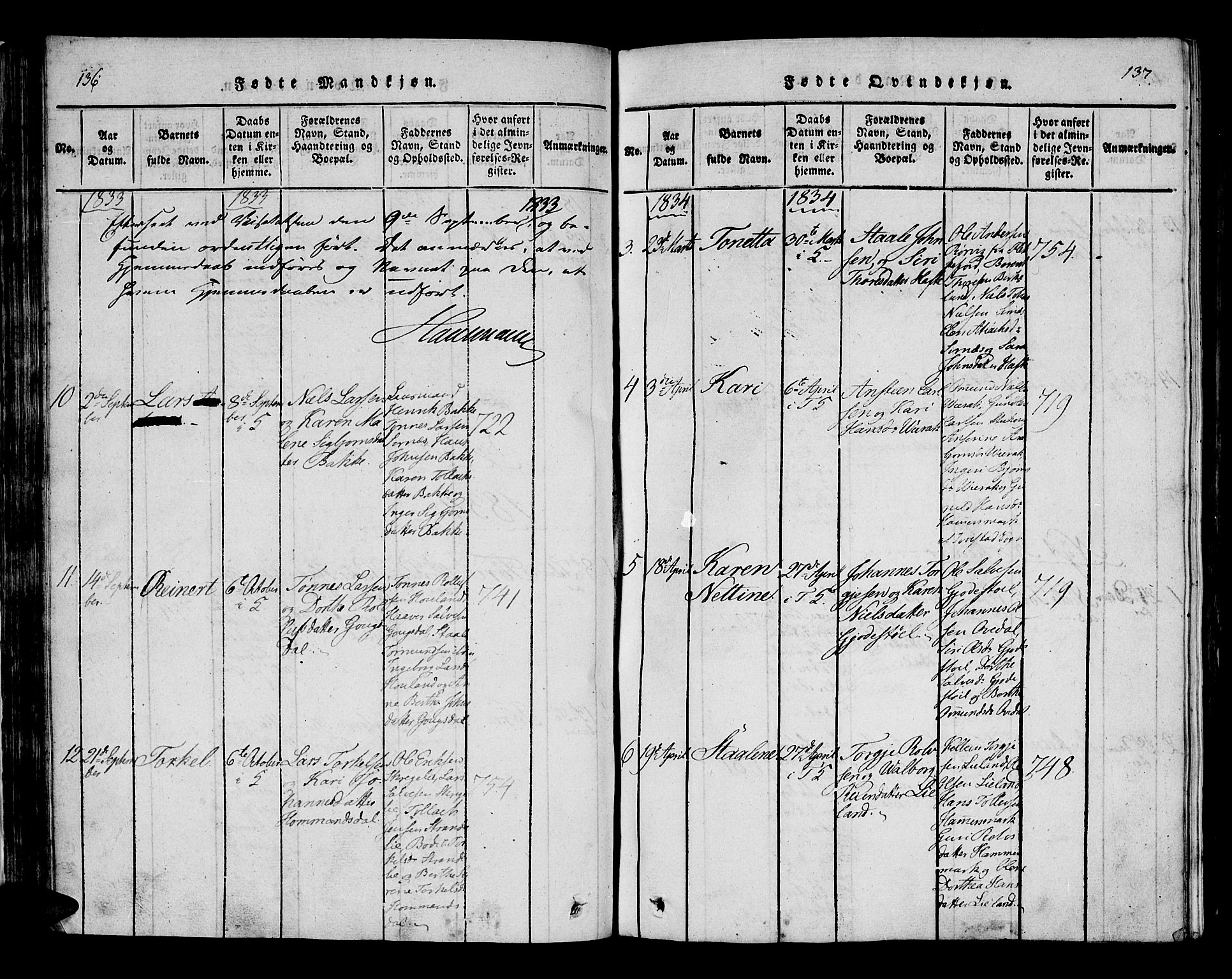 Bakke sokneprestkontor, AV/SAK-1111-0002/F/Fa/Faa/L0003: Ministerialbok nr. A 3, 1815-1835, s. 136-137