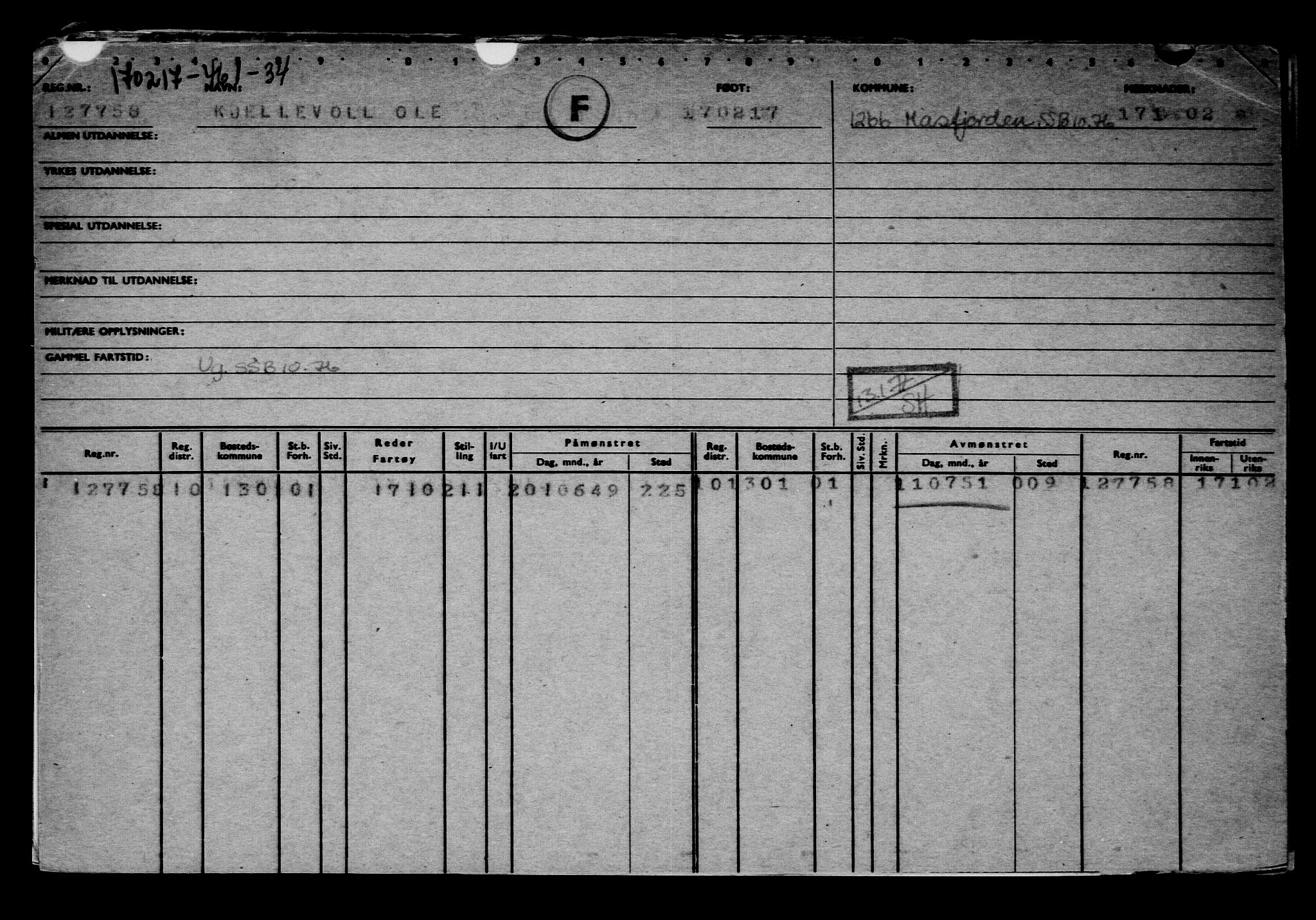 Direktoratet for sjømenn, AV/RA-S-3545/G/Gb/L0146: Hovedkort, 1917, s. 154