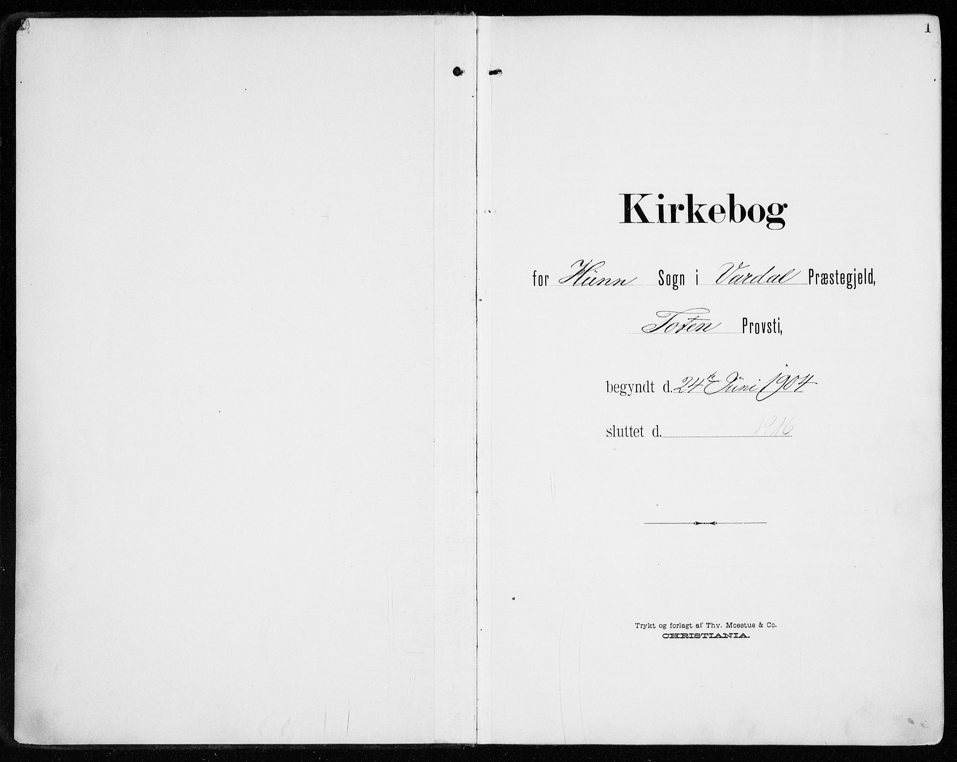 Vardal prestekontor, SAH/PREST-100/H/Ha/Haa/L0016: Ministerialbok nr. 16, 1904-1916, s. 1