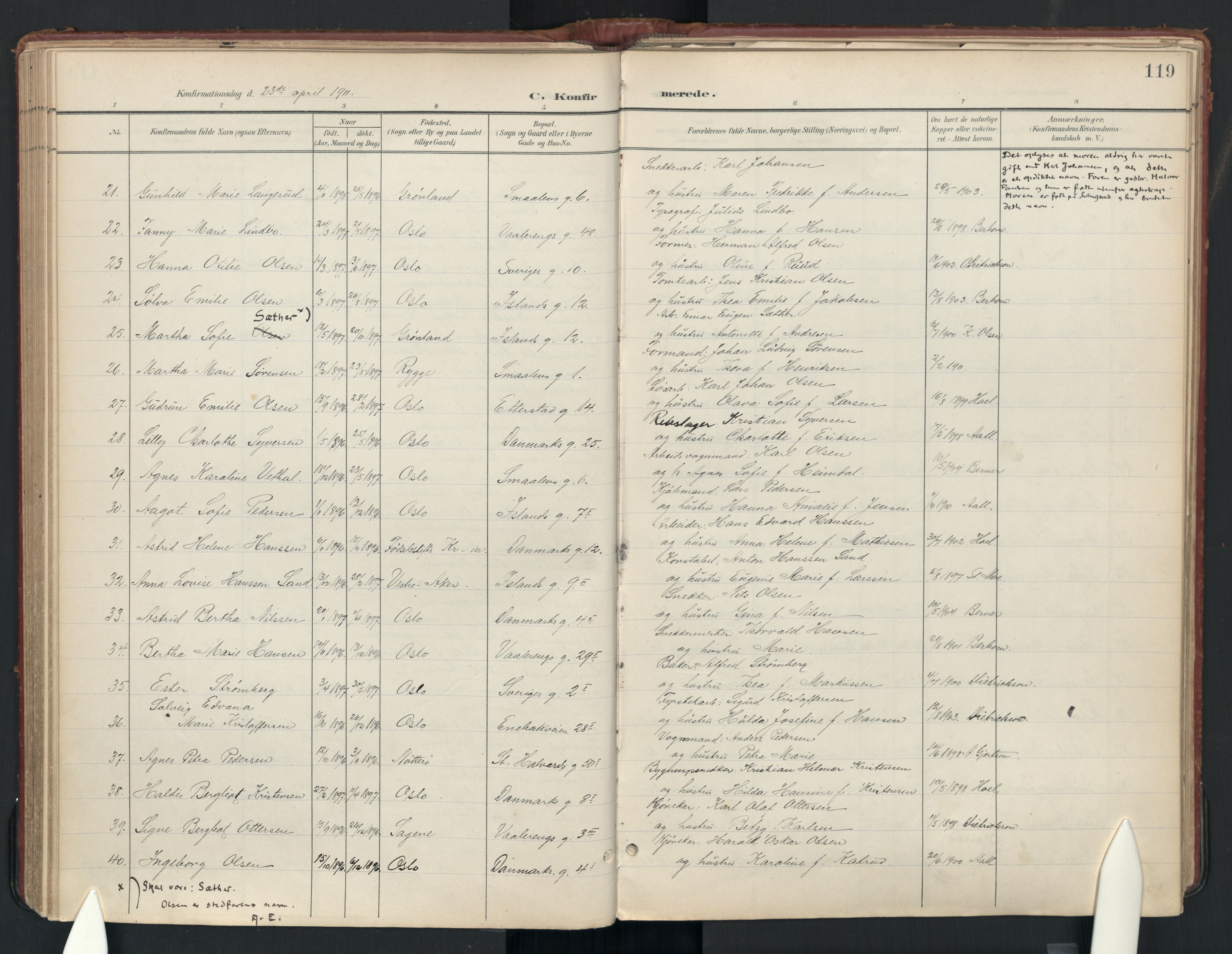 Vålerengen prestekontor Kirkebøker, AV/SAO-A-10878: Ministerialbok nr. 3a, 1900-1925, s. 119
