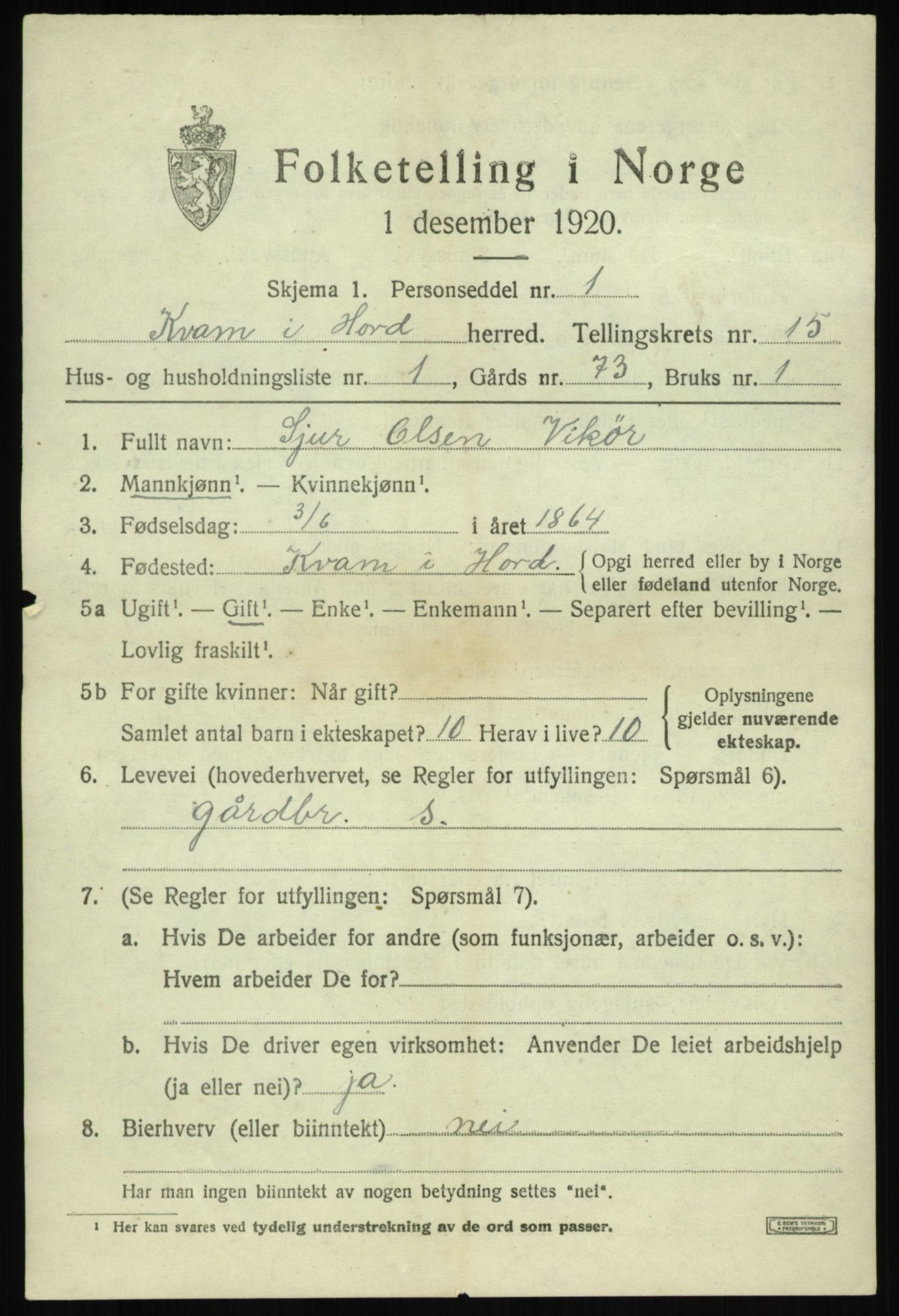 SAB, Folketelling 1920 for 1238 Kvam herred, 1920, s. 8661