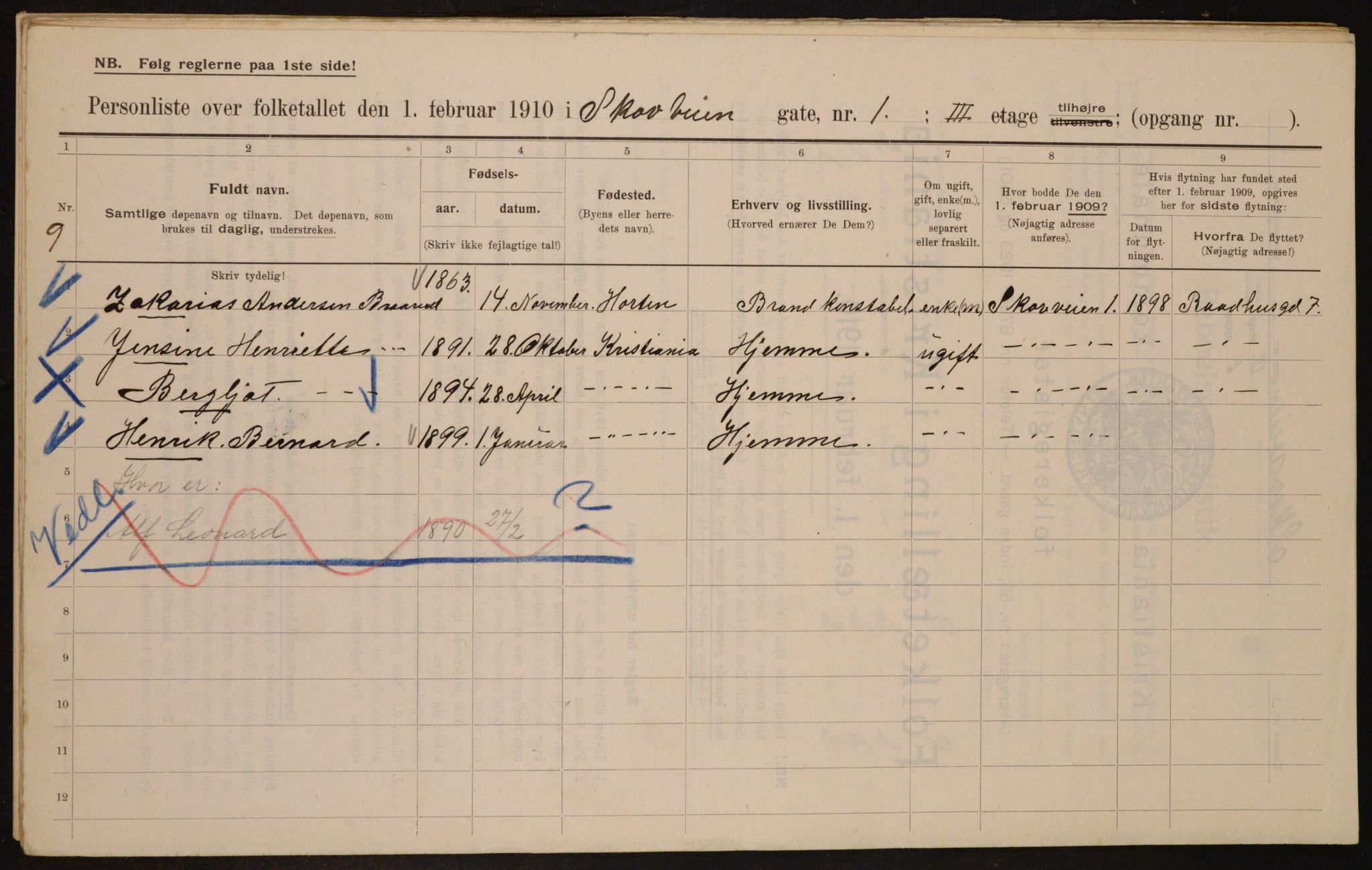 OBA, Kommunal folketelling 1.2.1910 for Kristiania, 1910, s. 91931