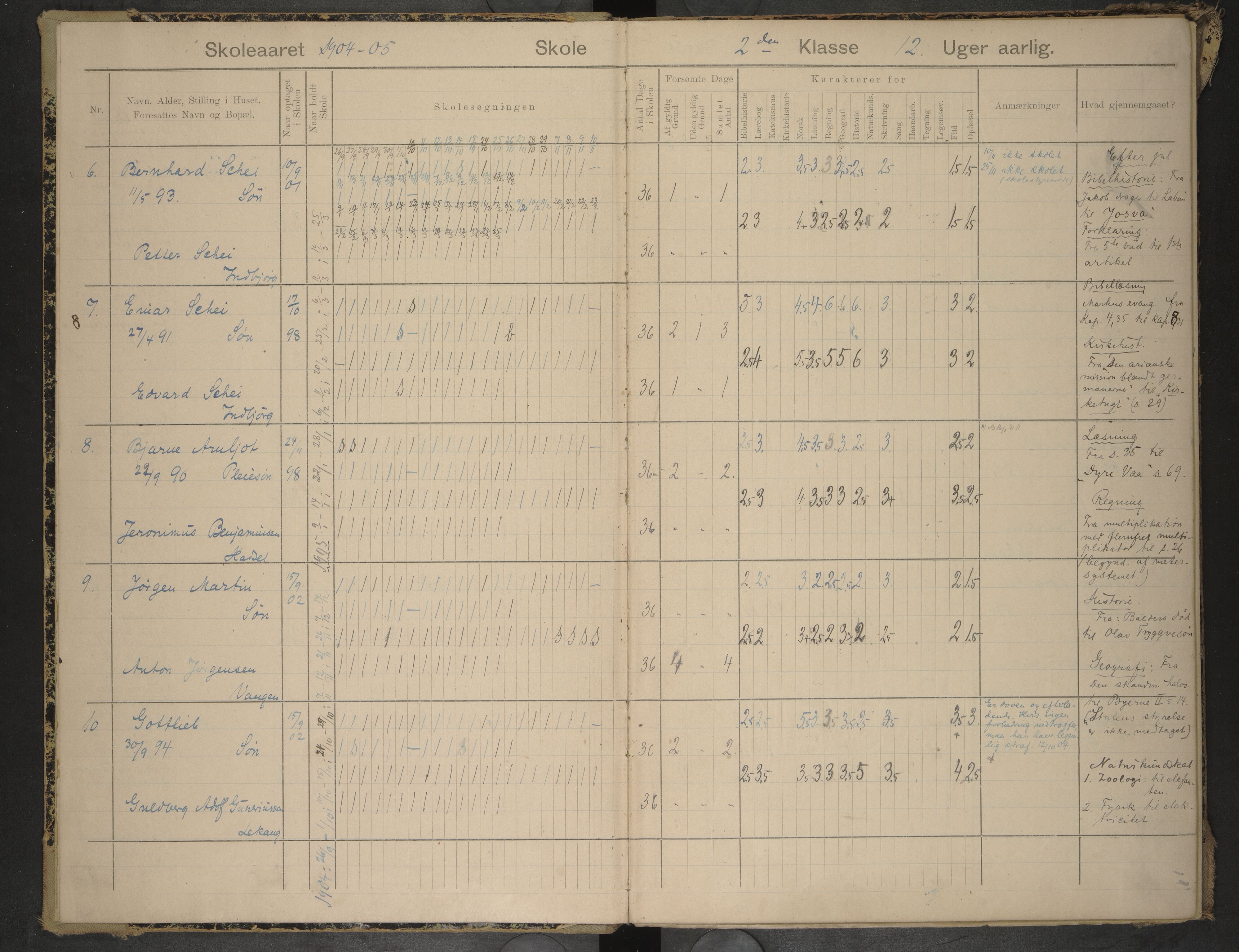 Hadsel kommune. Lekang skolekrets, AIN/K-18660.510.27/G/L0010: Skoleprotokoll for Lekang storskole, 1904-1914