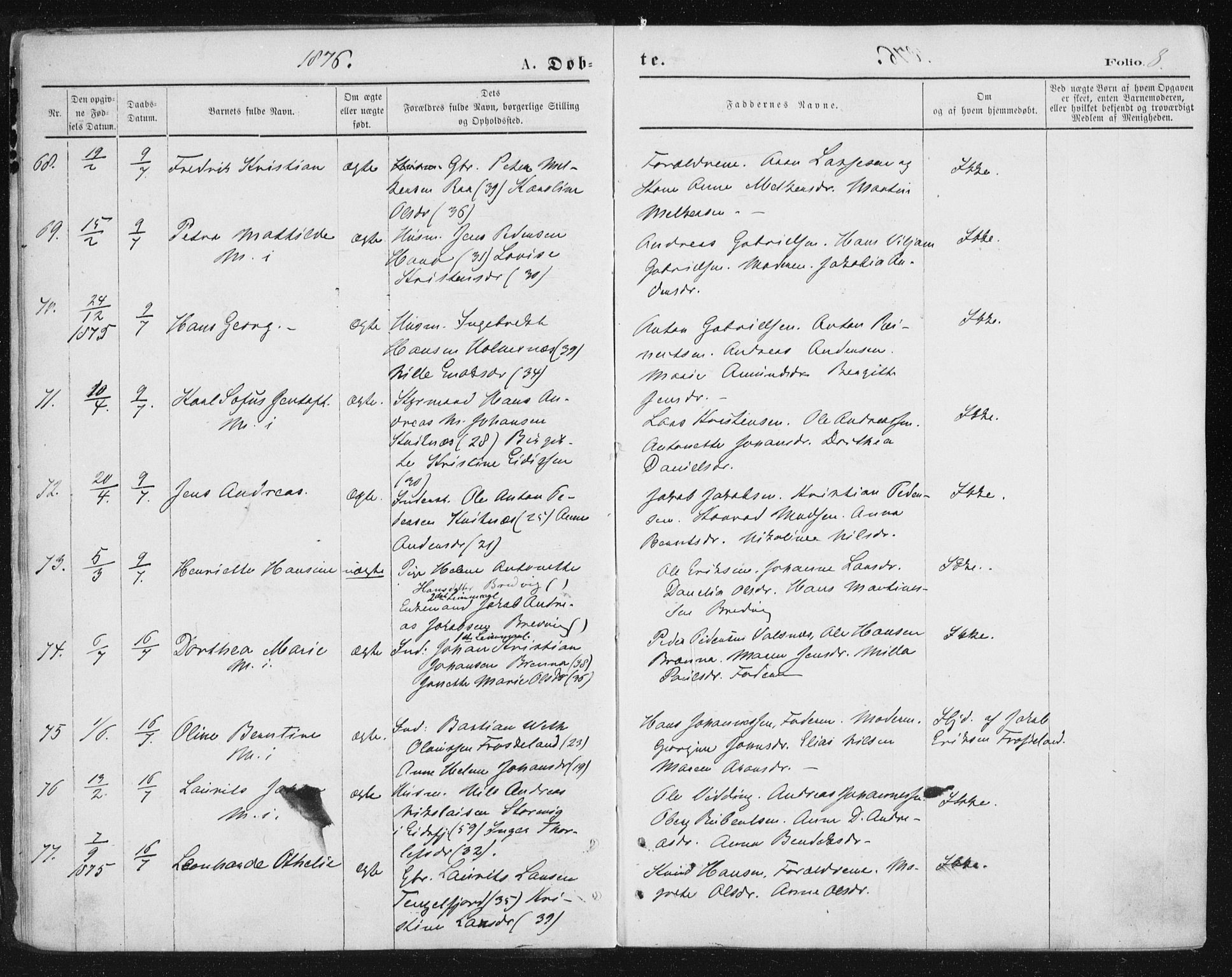 Ministerialprotokoller, klokkerbøker og fødselsregistre - Nordland, AV/SAT-A-1459/888/L1243: Ministerialbok nr. 888A09, 1876-1879, s. 8