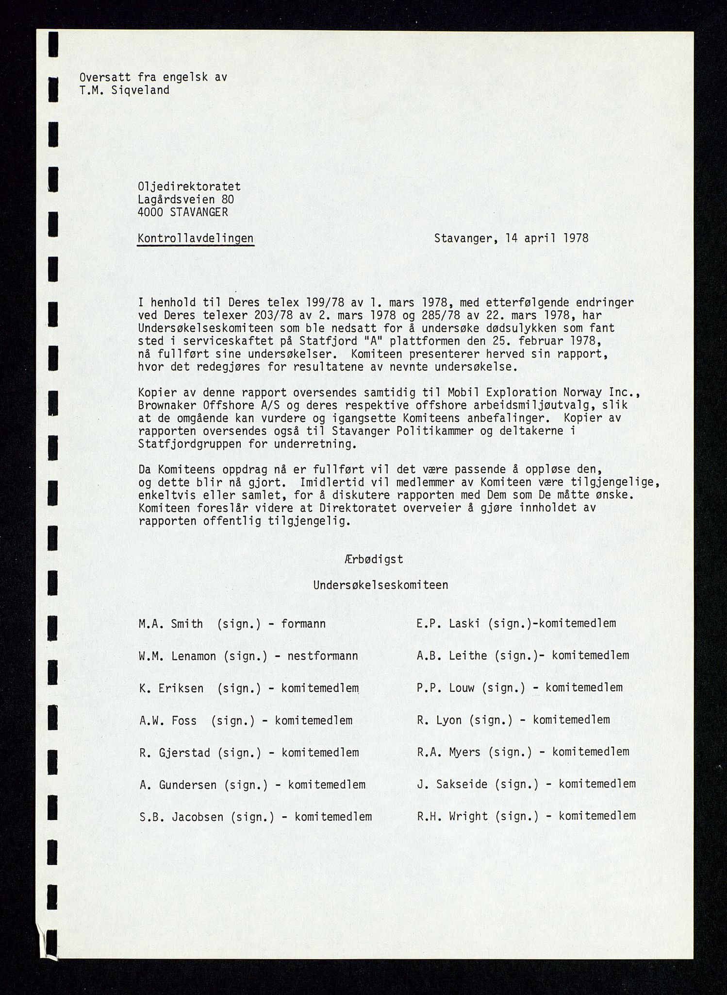 Pa 1339 - Statoil ASA, SAST/A-101656/0001/D/Dm/L0410: Utblåsing. Ulykker og Skader., 1978, s. 109