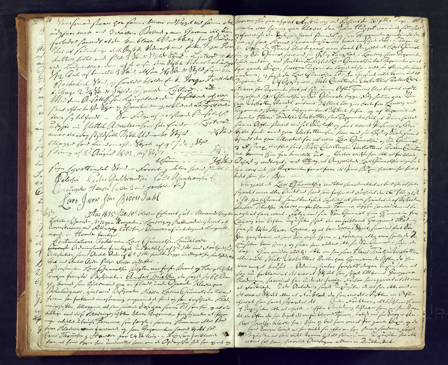 Larvik sorenskriveri, AV/SAKO-A-83/F/Fc/L0004: Ekstrarettsprotokoll, 1835-1839, s. 24-25
