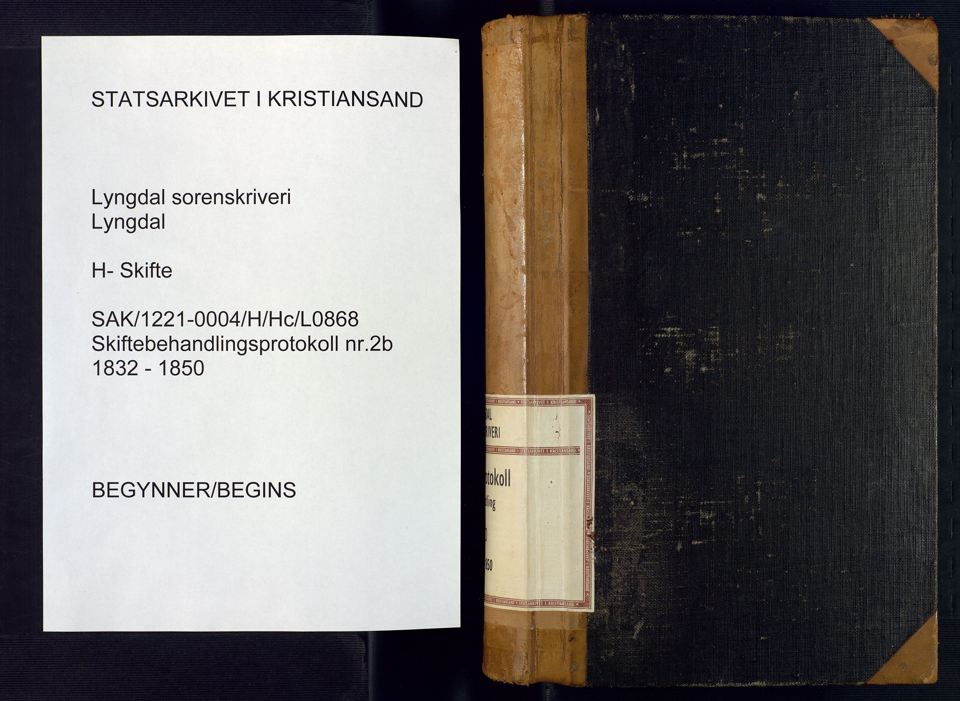Lyngdal sorenskriveri, AV/SAK-1221-0004/H/Hc/L0868: Skiftebehandlingsprotokoll nr. 2b, 1832-1850